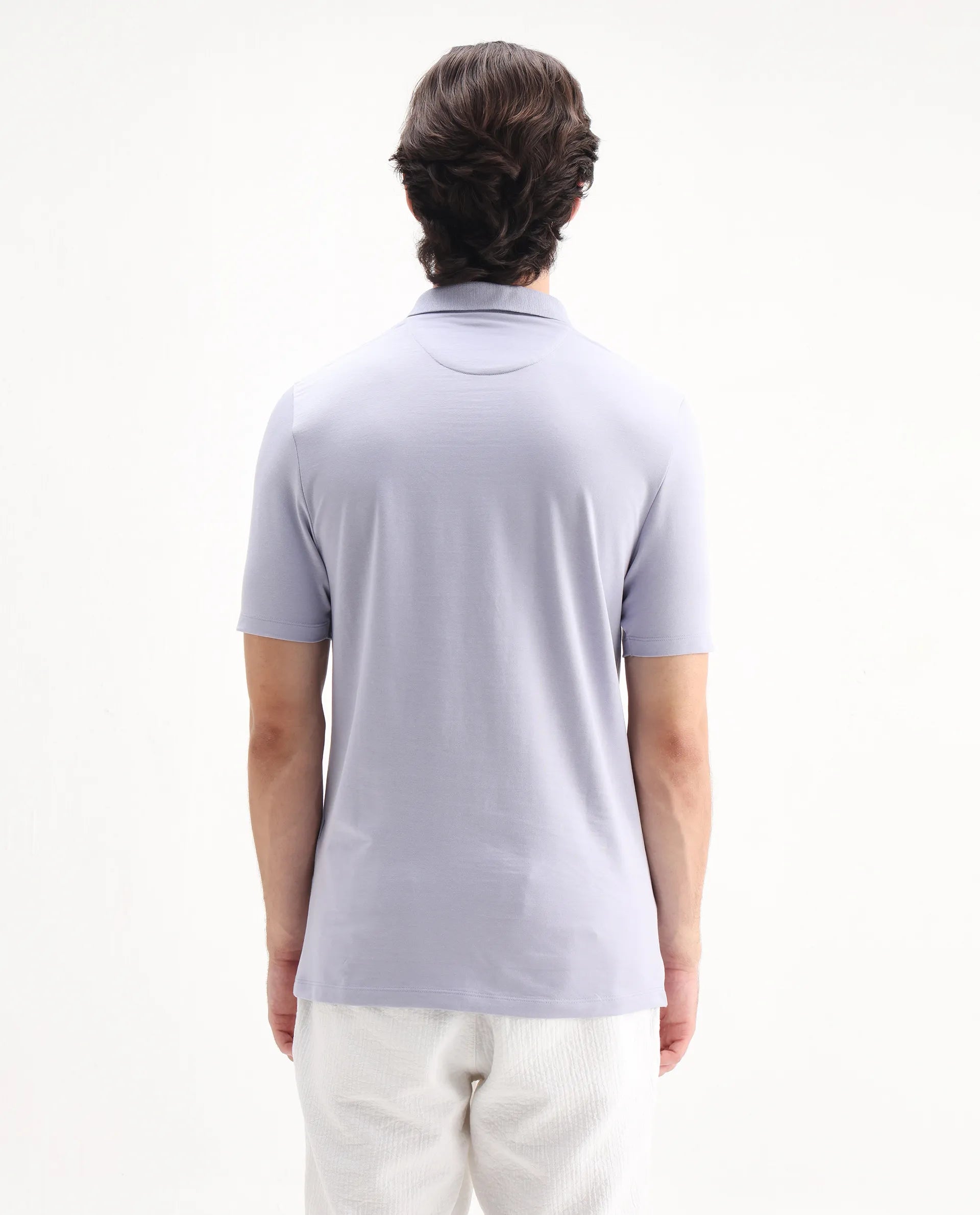 Rare Rabbit Men's Maq Pastel Purple Cotton Plain Regular Fit Half Sleeve Polo