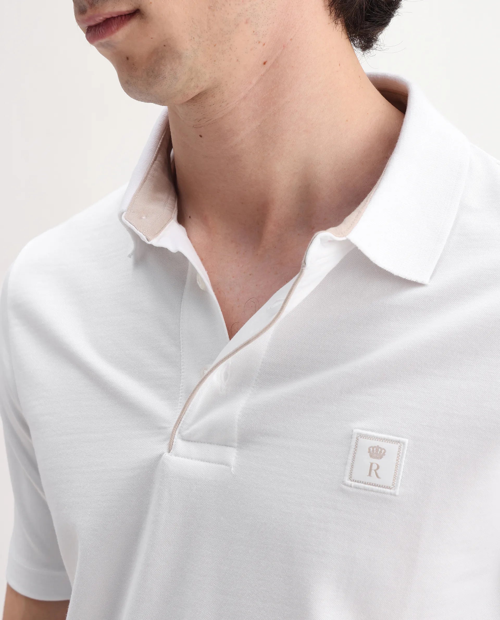 Rare Rabbit Men's Maq White Cotton Plain Regular Fit Half Sleeve Polo