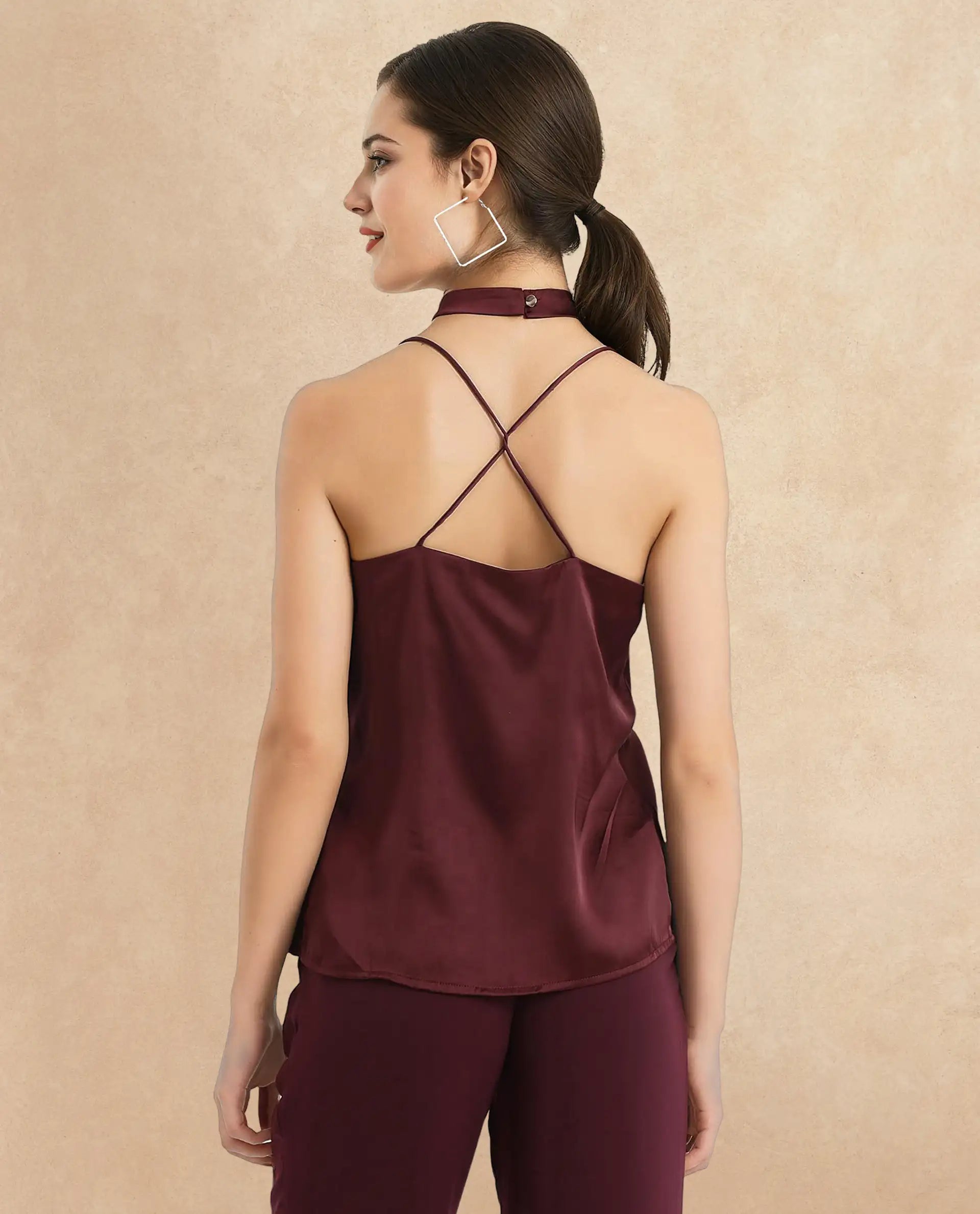Rareism Women Marano Maroon Shoulder Straps Cowl Neck  Plain Top