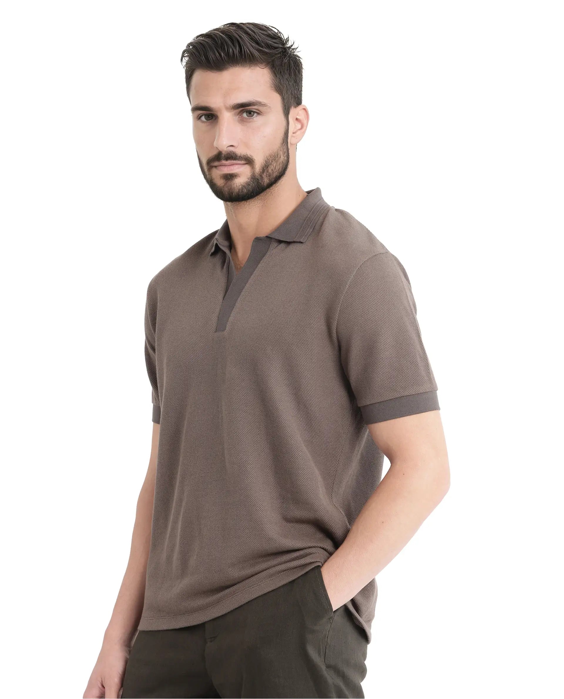 Rare Rabbit Men Marcelon Dusky Olive Cotton Poly Fabric Short Sleeve Johnny Collared Jacquard Polo