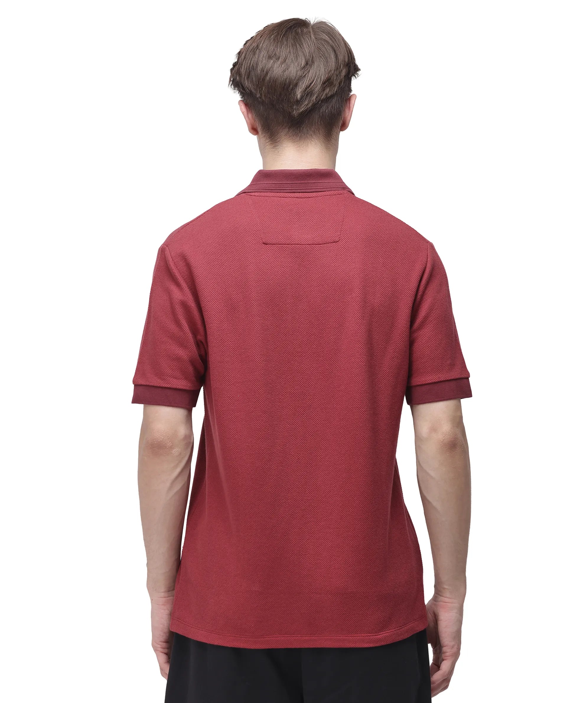 Rare Rabbit Men's Marcelon Red Cotton Blend Jacquard Regular Fit Half Sleeve Polo