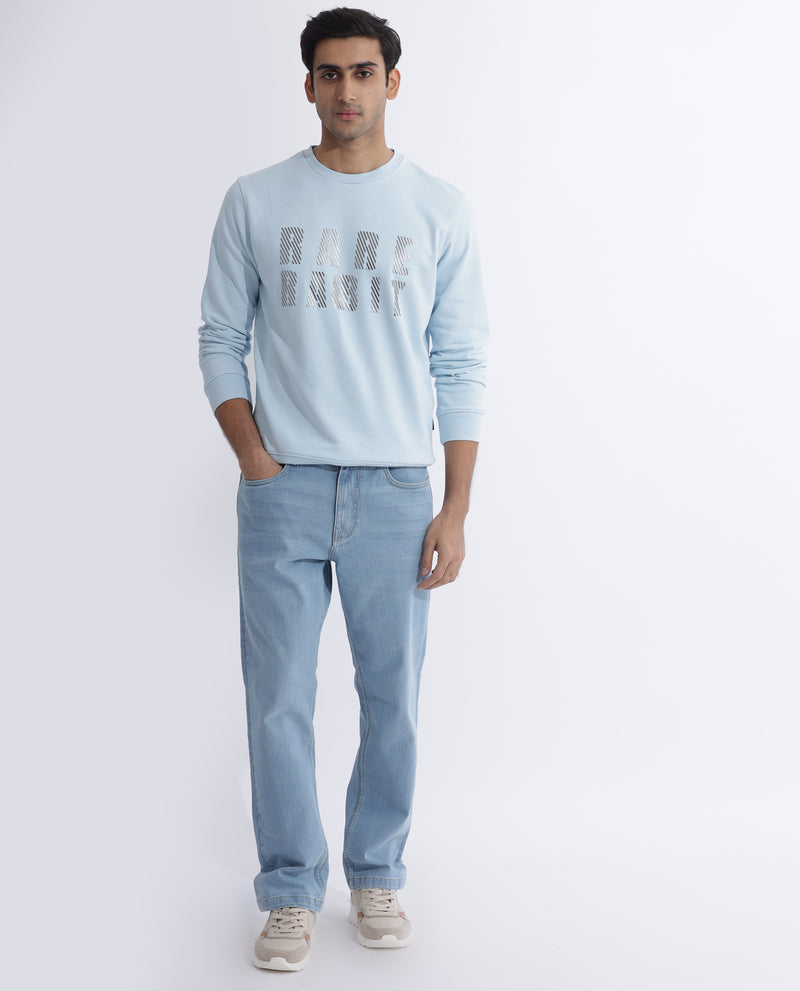 Rare Rabbit Men's Marcia Blue Cotton Polyester Fabric Full Sleeves Graphic Statement Print Sweatshirt