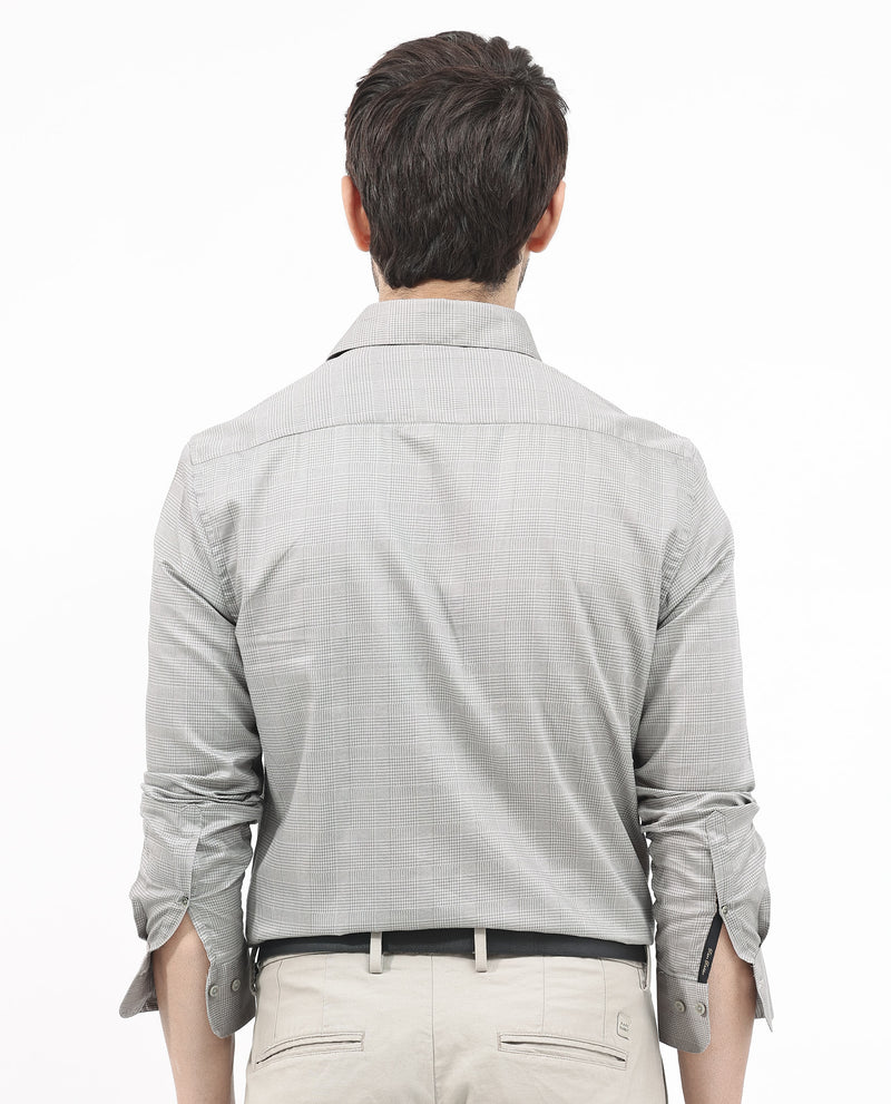 Rare Rabbit Mens Marcon Grey Cotton Fabric Houndstooth Check Full Sleeves Regular Fit Shirt