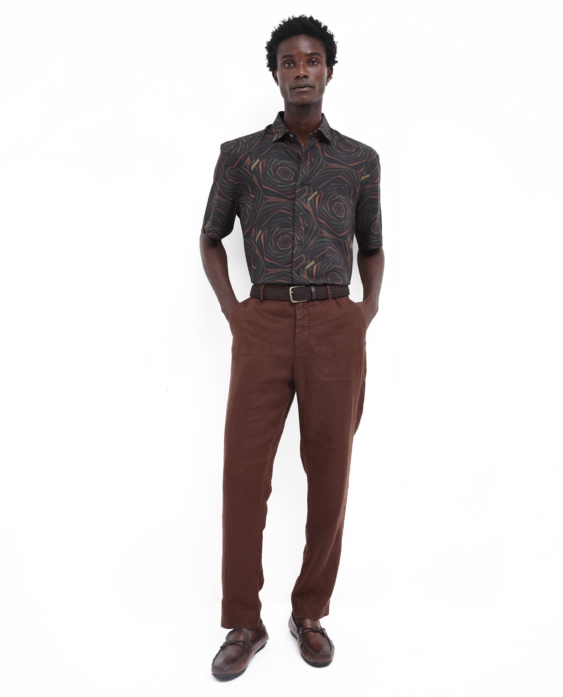 Rare Rabbit Men's Marfik Black Viscose Fabric Short Sleeve Boxy Fit Abstract Print Shirt