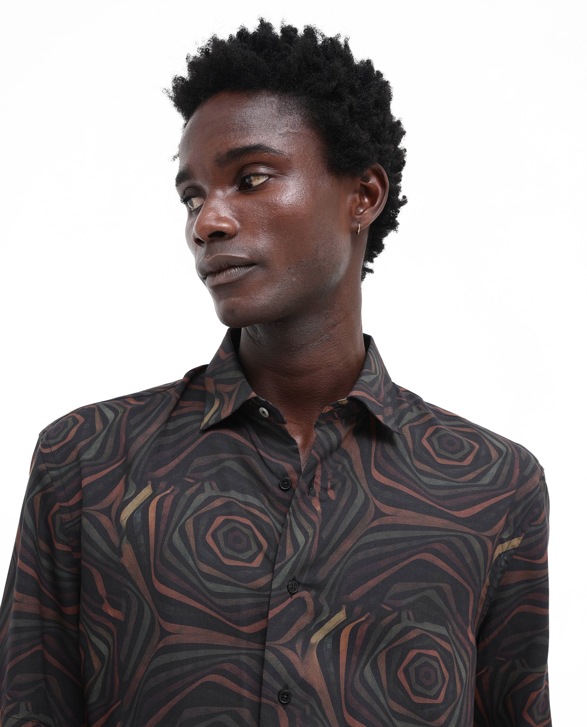 Rare Rabbit Men's Marfik Black Viscose Fabric Short Sleeve Boxy Fit Abstract Print Shirt