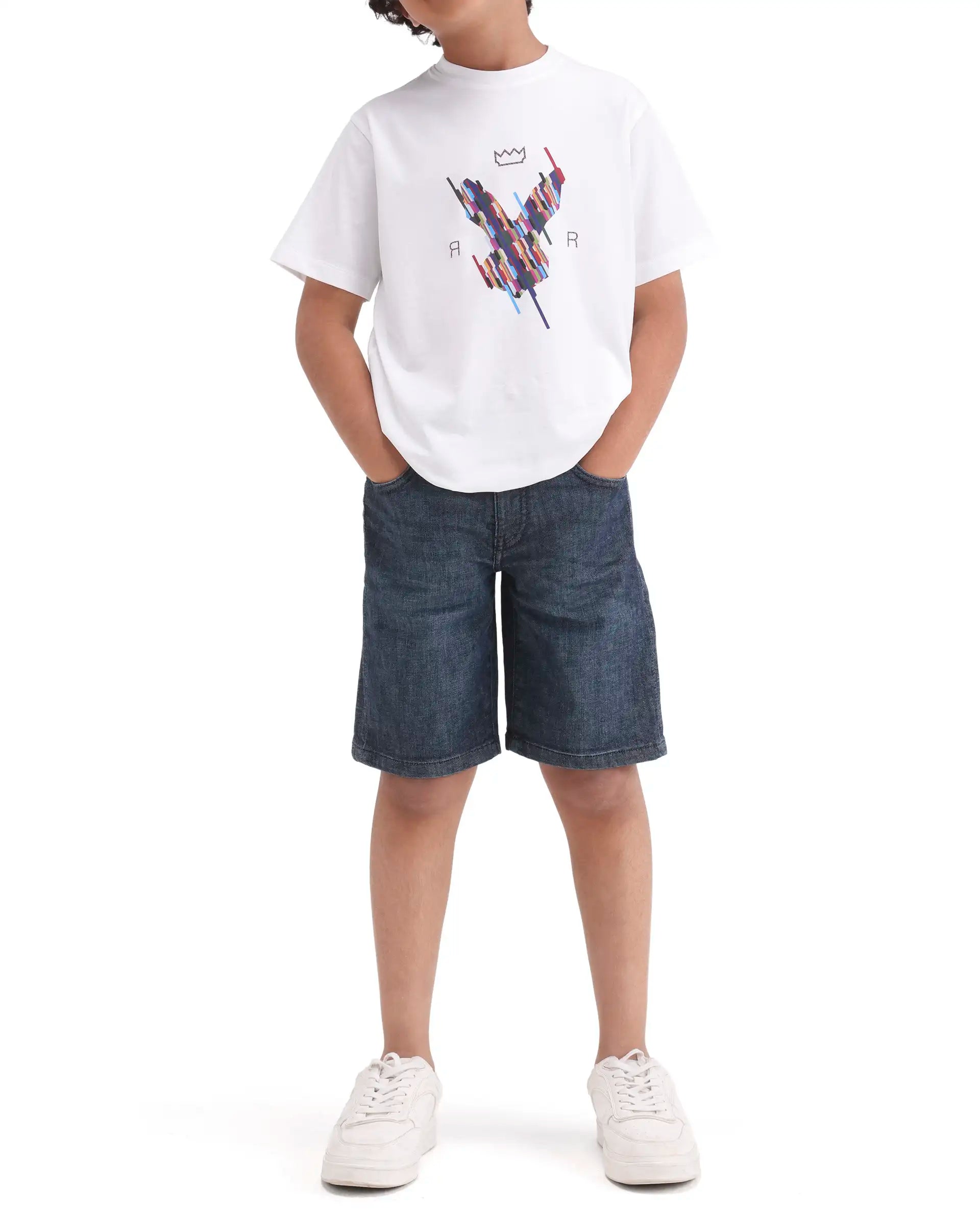 Rare Ones Kids Marin-1 Dark Blue Cotton Blend Fabric Zipper Closure Regular Fit Shorts