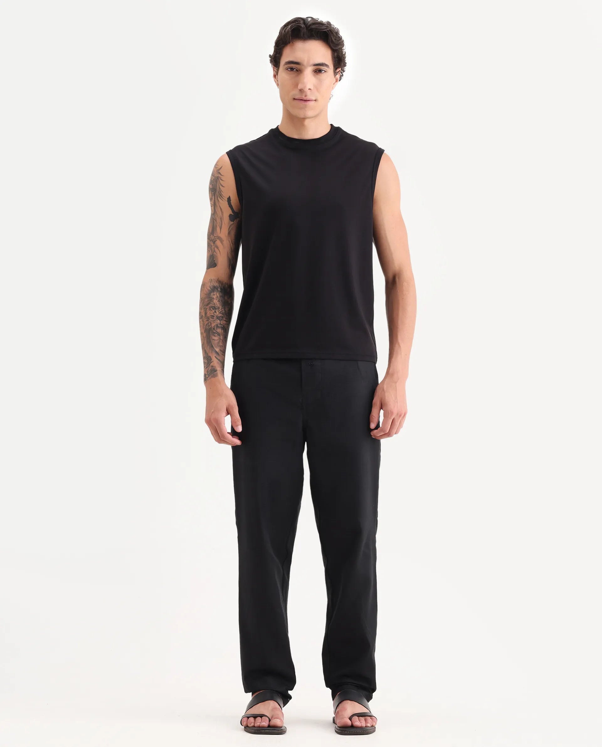 Rare Rabbit Men's Mariv Black Cotton Fabric Regular Fit Checks Pajama