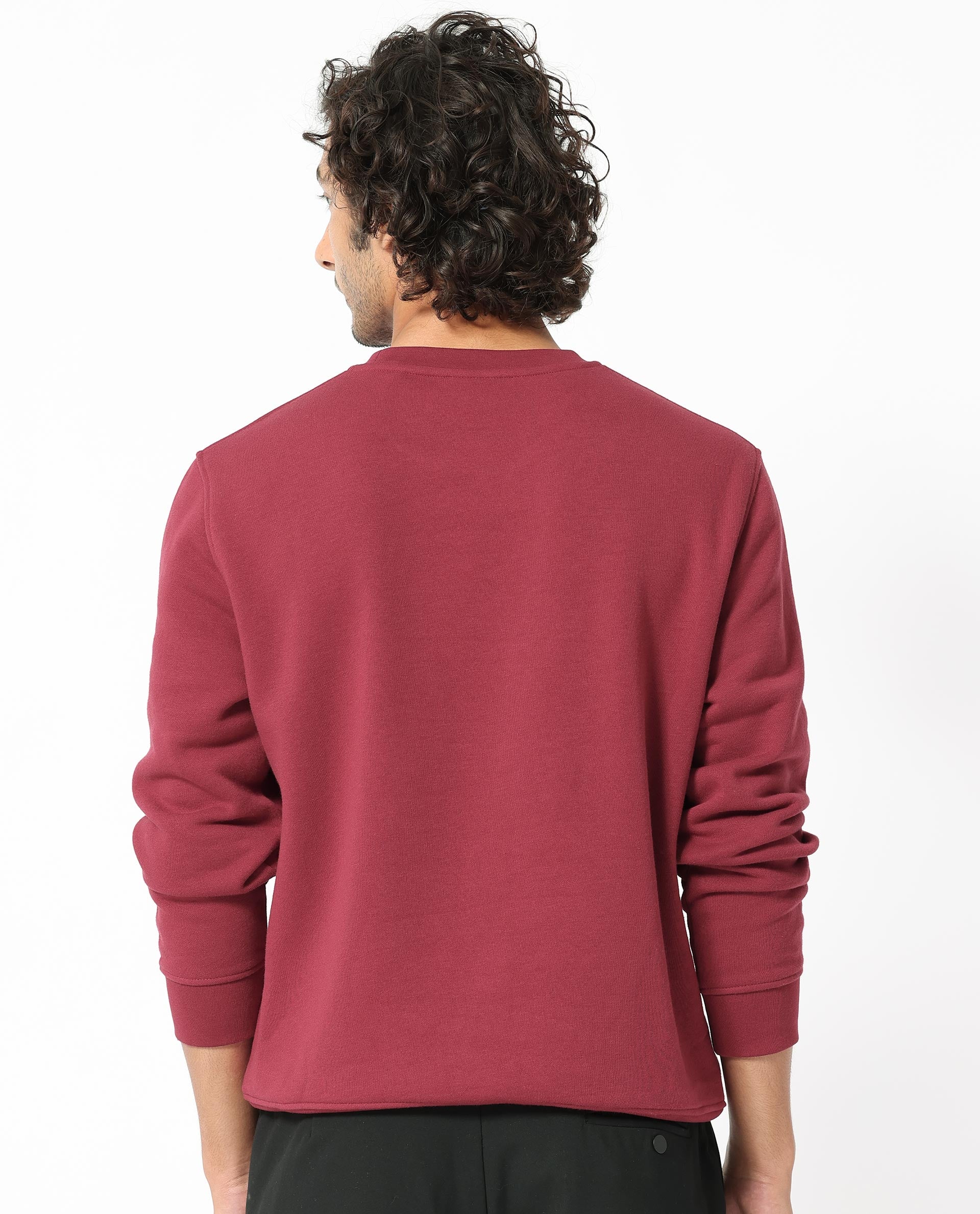 Rare Rabbit Men's Marko Red Cotton Polyester Fabric Full Sleeves Graphic Print Knitted Sweatshirt