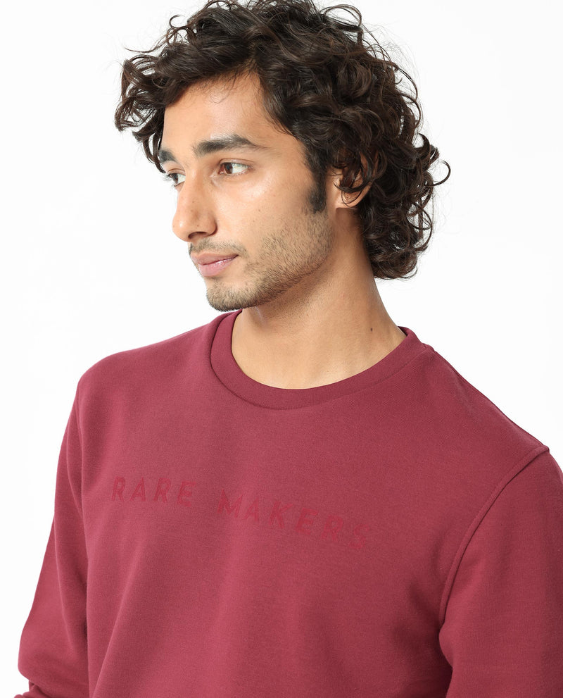 RARE RABBIT MENS MARKO RED SWEATSHIRT COTTON POLYESTER FABRIC ROUND NECK KNITTED FULL SLEEVES COMFORTABLE FIT
