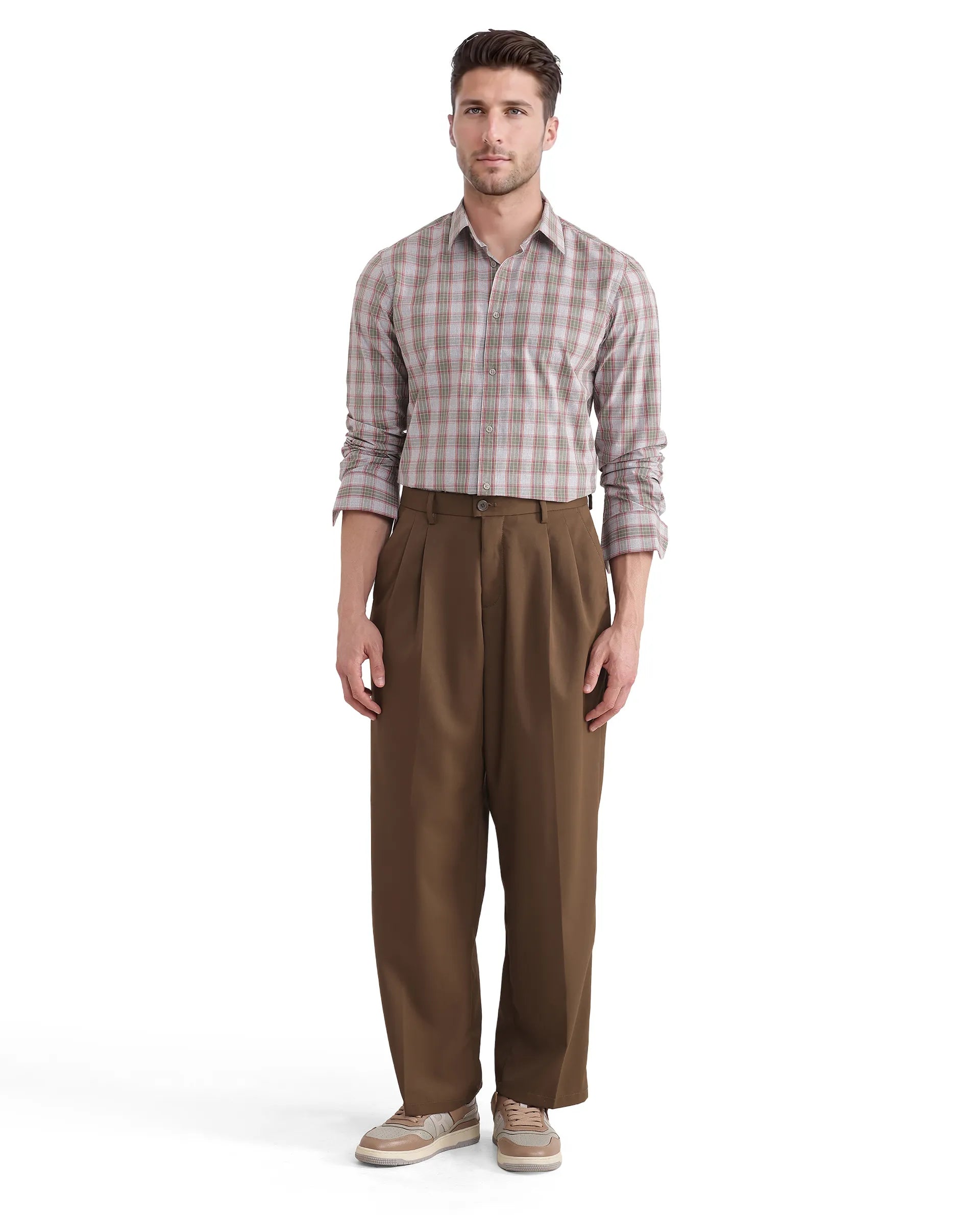 Rare Rabbit Men Marn Dusky Green Cotton Fabric Full Sleeves Regular Collared Button Closure Yard Check Shirt