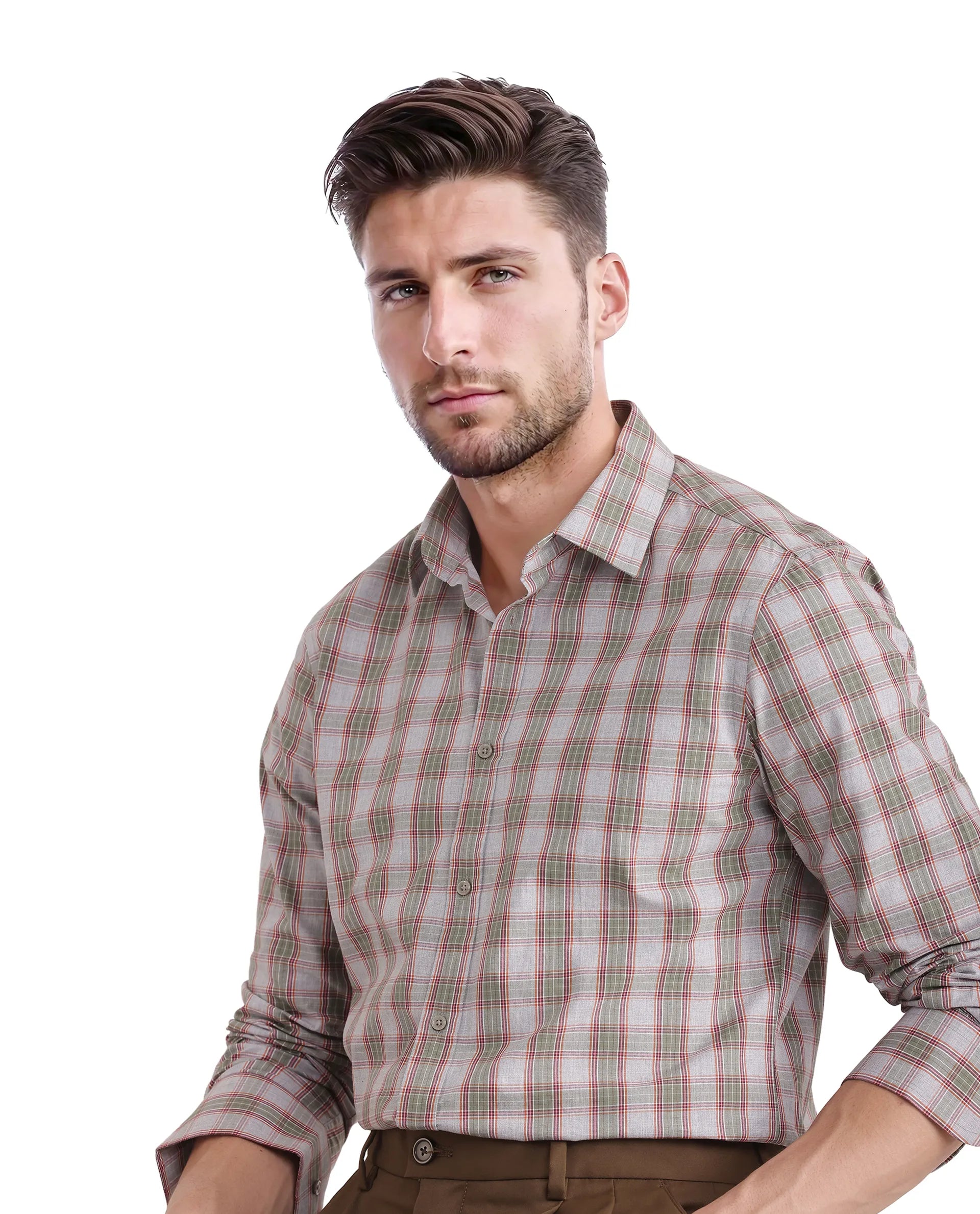 Rare Rabbit Men Marn Dusky Green Cotton Fabric Full Sleeves Regular Collared Button Closure Yard Check Shirt