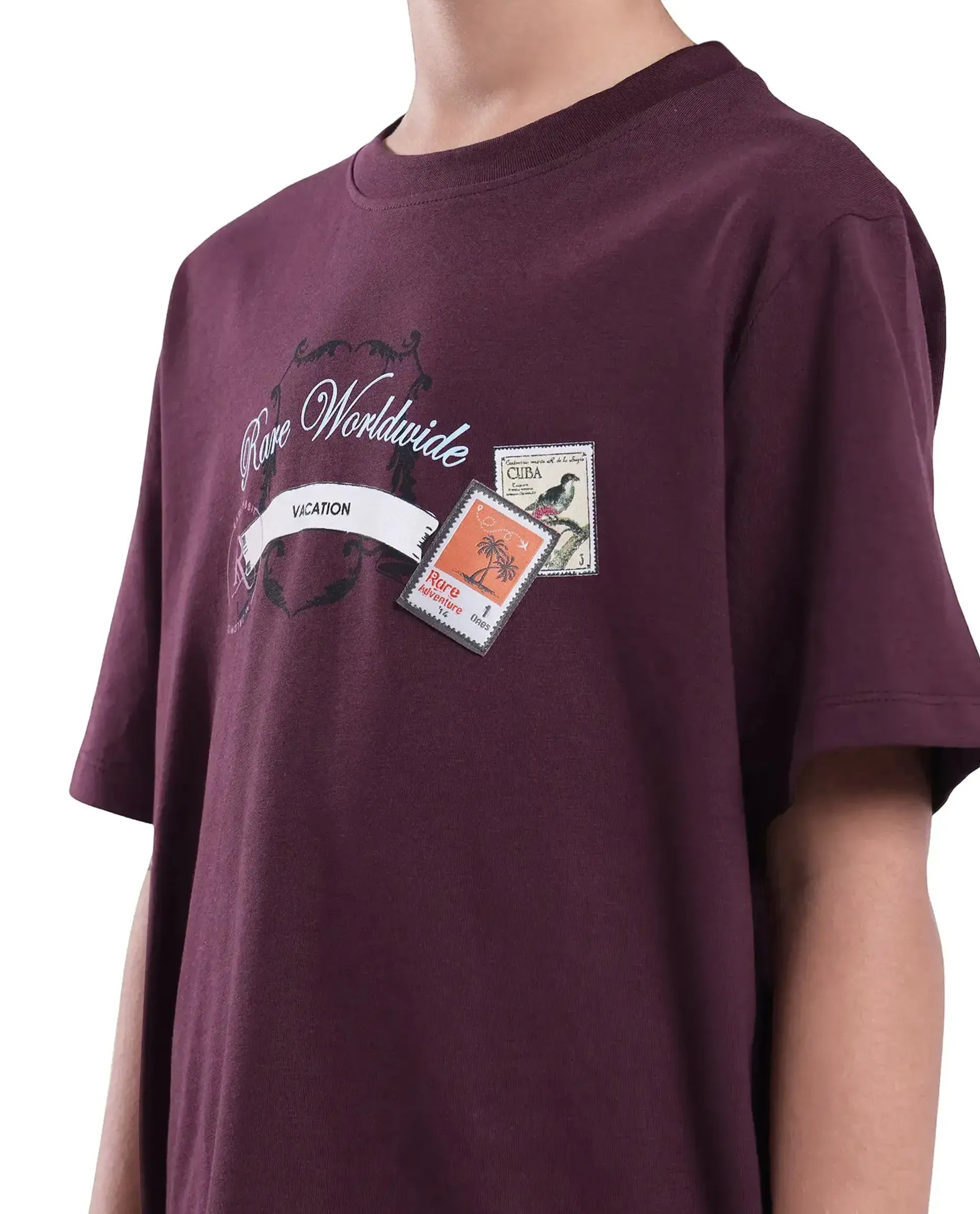 Rare Ones Kids Marn Maroon Cotton Blend Half Sleeve Slip-On Printed Regular Fit T-Shirt