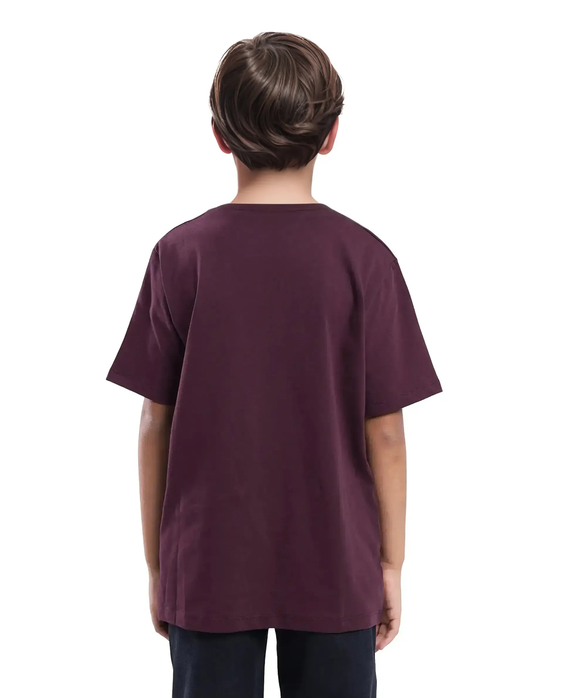 Rare Ones Kids Marn Maroon Cotton Blend Half Sleeve Slip-On Printed Regular Fit T-Shirt