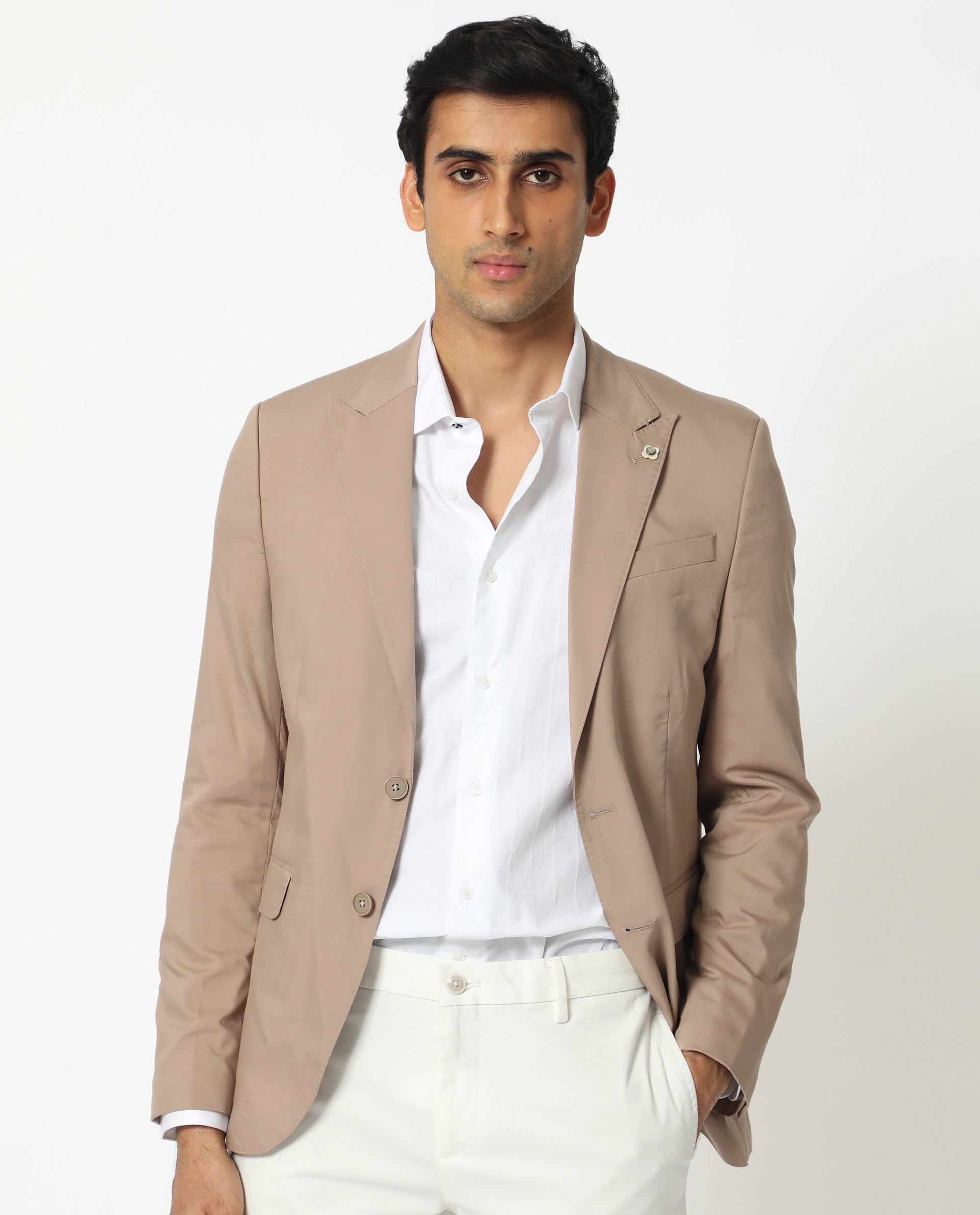 Elegant Male Model Posing In Beige Pants And Tweed Jacket On Grey Stock  Photo Picture And Royalty Free Image Image 108009752