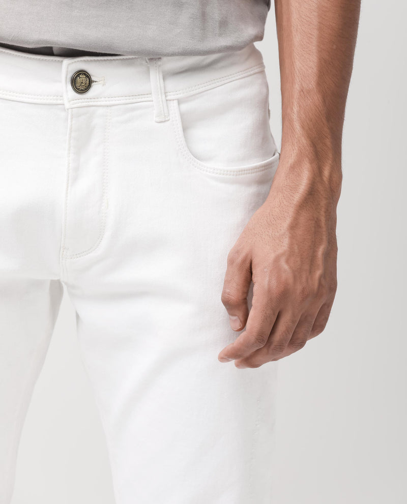 Rare Rabbit Men's Marowak Off-White Rinse Wash Mid-Rise Slim Fit Jeans