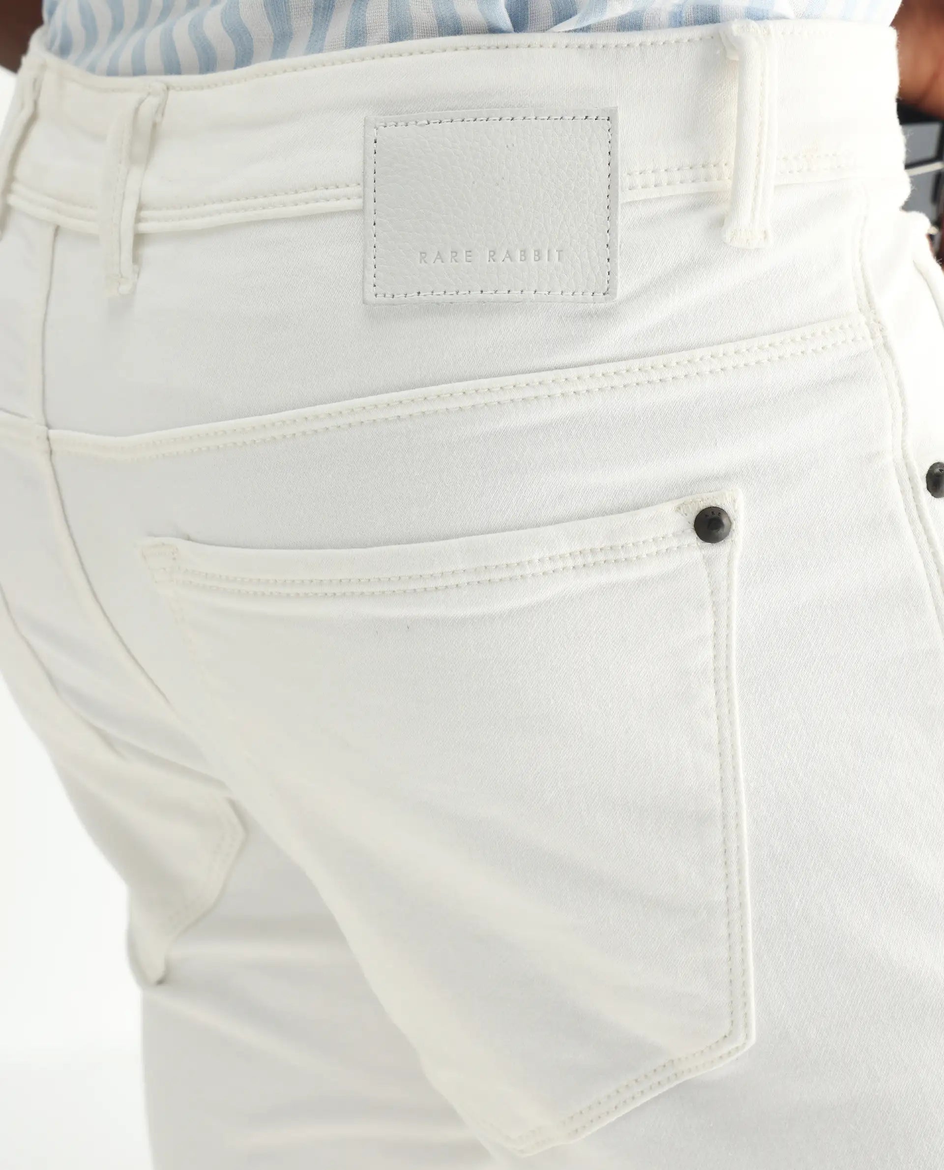 Rare Rabbit Men's Marowak Off White Cotton Plain Hawk Slim Fit Jeans