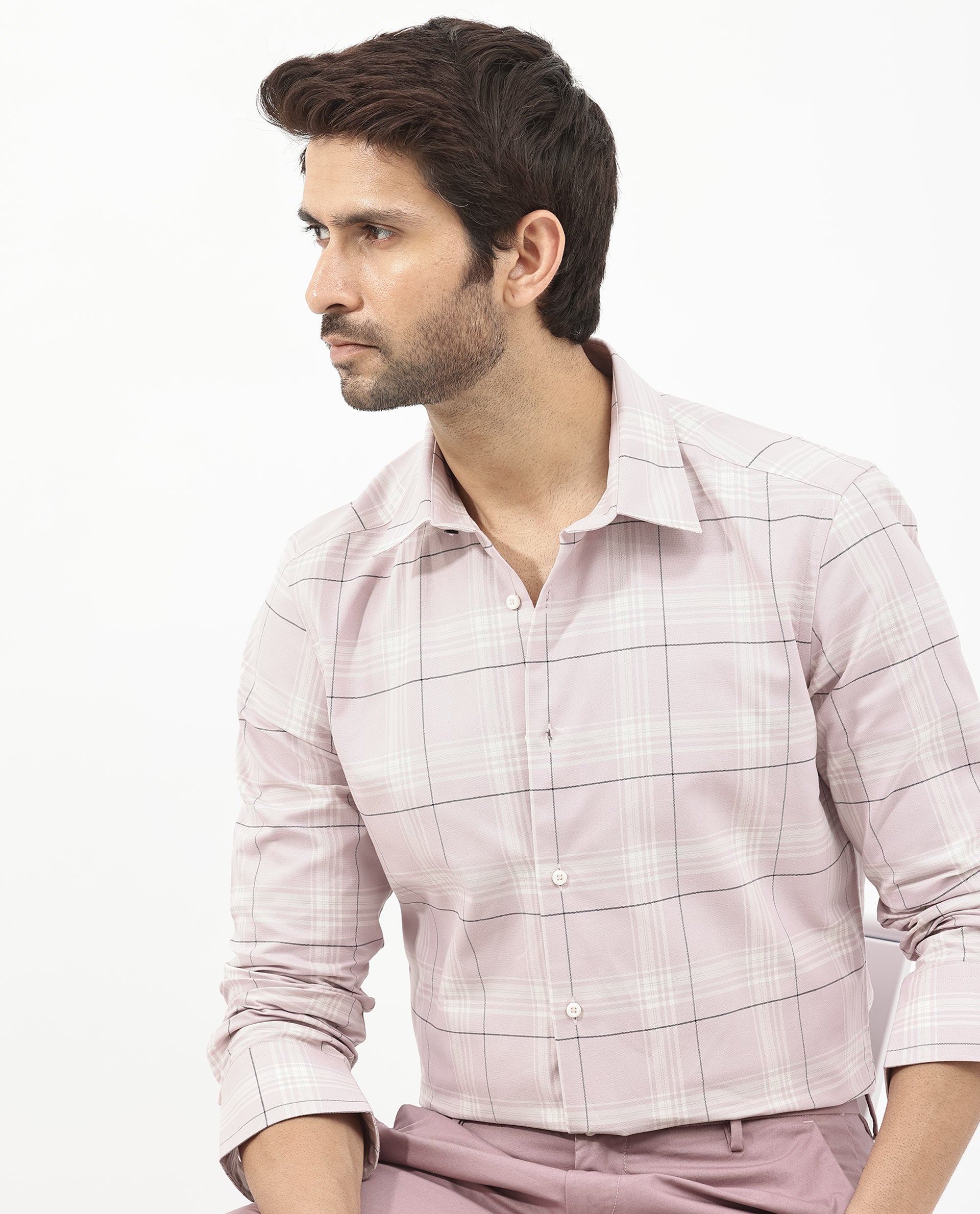 Rare Rabbit Men's Marron Dusky Purple Cotton Fabric Full Sleeve Regular Fit Checks Shirt