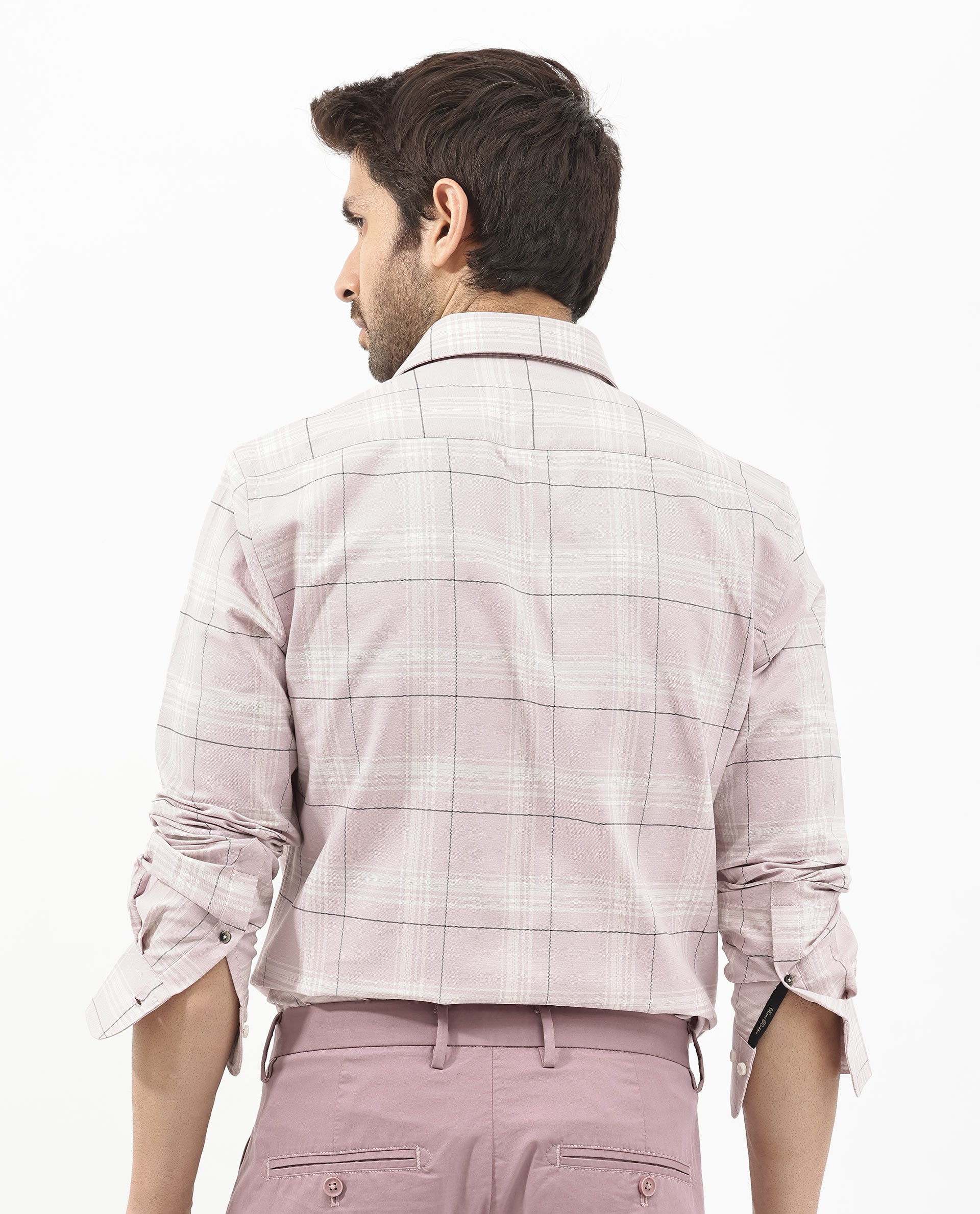 Rare Rabbit Men's Marron Dusky Purple Cotton Fabric Full Sleeve Regular Fit Checks Shirt