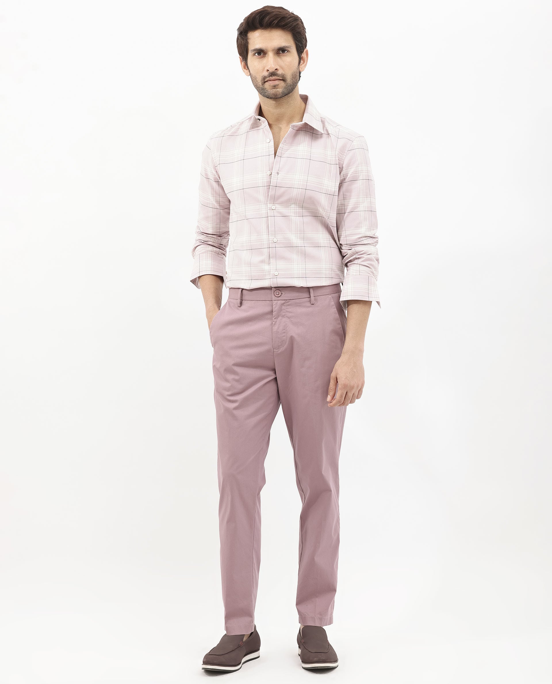 Rare Rabbit Men's Marron Dusky Purple Cotton Fabric Full Sleeve Regular Fit Checks Shirt