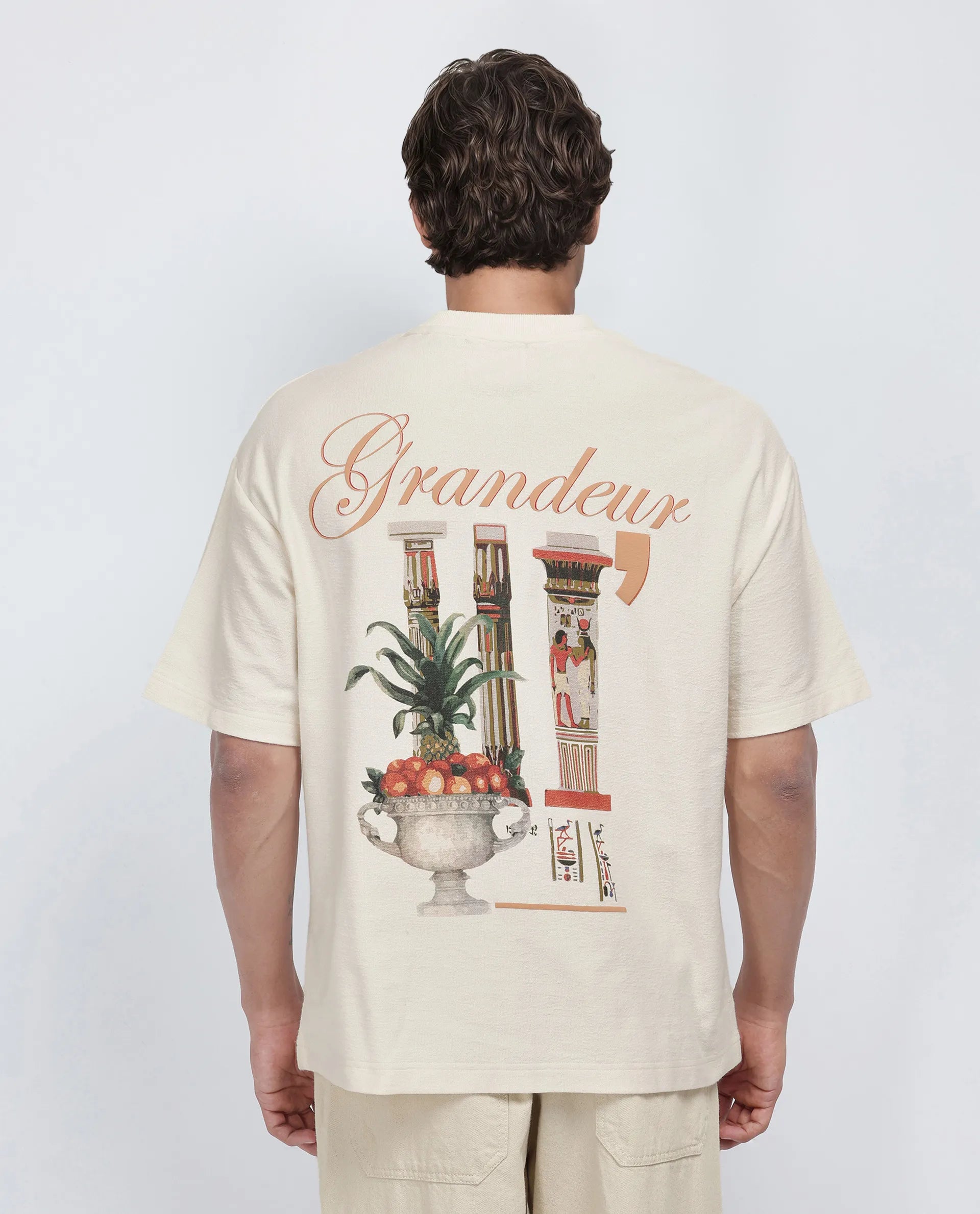 Rare Rabbit Men Marsa Off White Cotton Blend Short Sleeve Slip-On Oversized Fit Jacquard T-Shirt