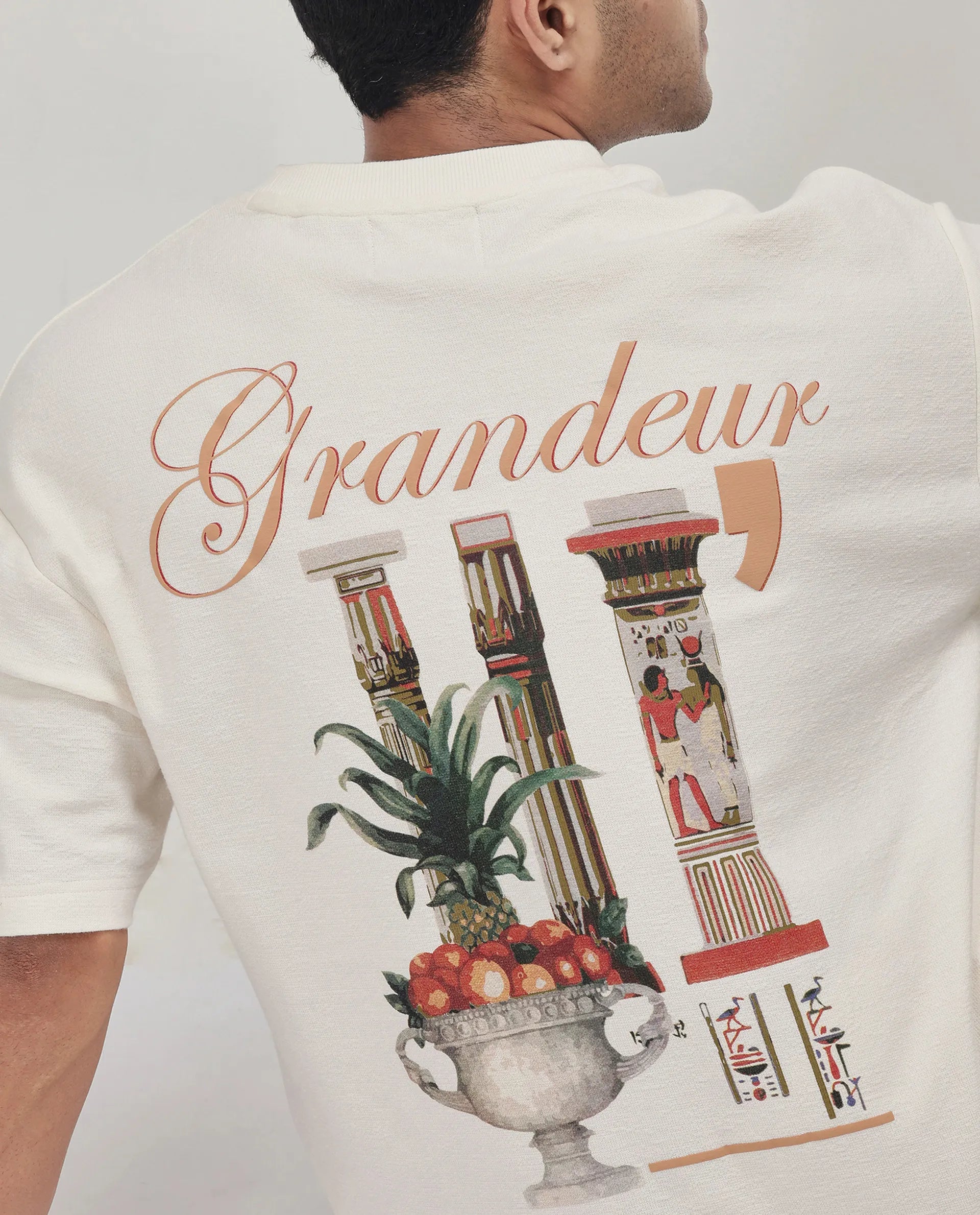 Rare Rabbit Men Marsa Off White Cotton Blend Short Sleeve Slip-On Oversized Fit Jacquard T-Shirt