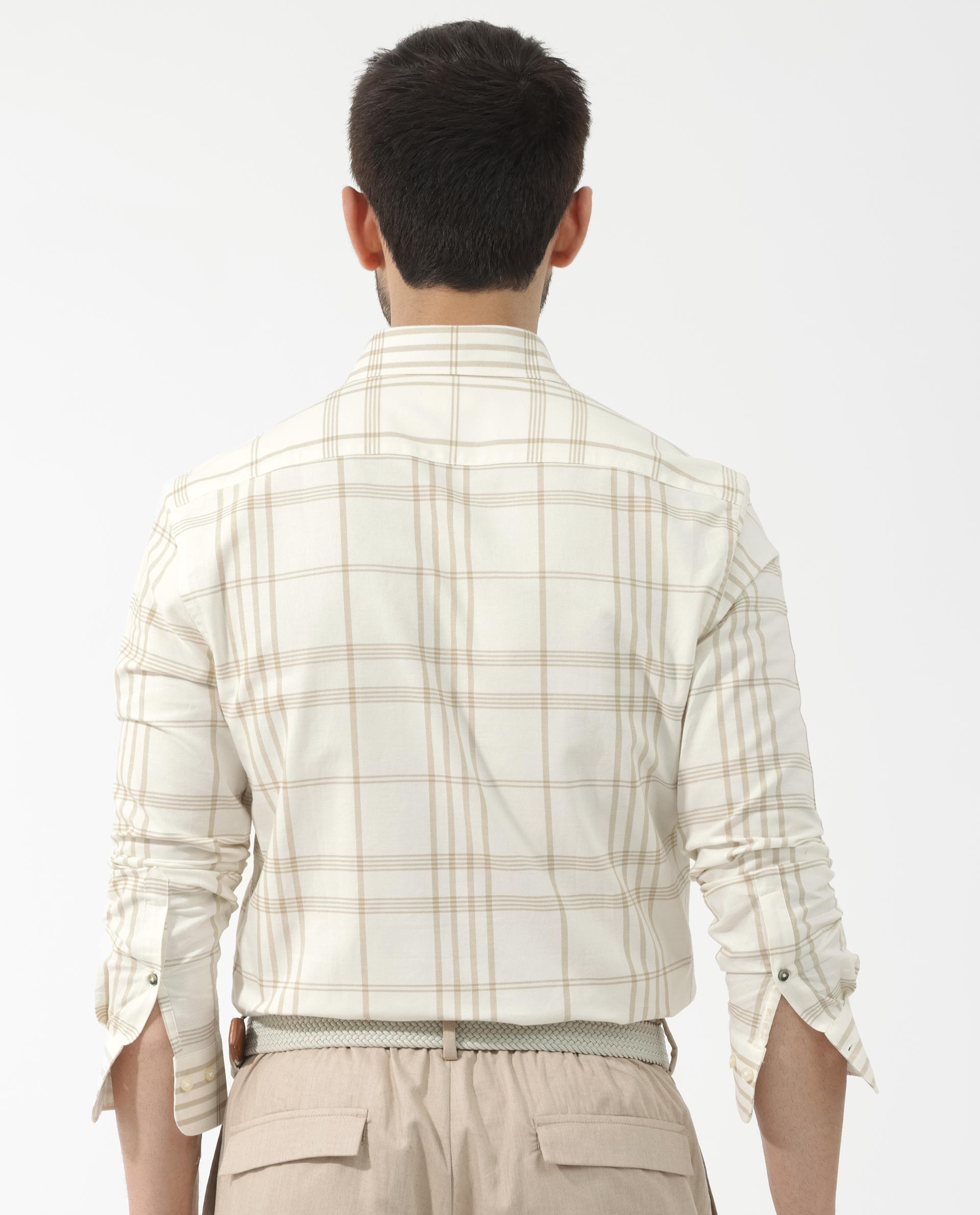 Rare Rabbit Men's Marvel Off White Cotton Full Sleeve Checks Shirt