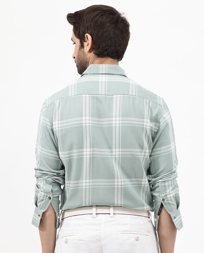 Rare Rabbit Mens Marvon Green Cotton Fabric Full Sleeve Regular Fit Windowpane Checks Shirt