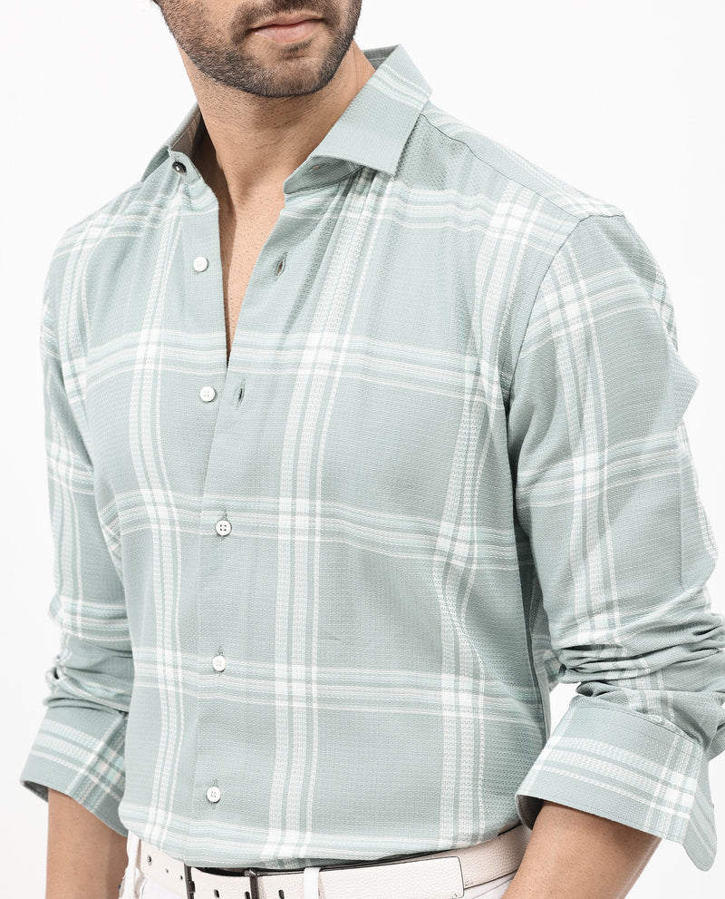 Rare Rabbit Mens Marvon Green Cotton Fabric Full Sleeve Regular Fit Windowpane Checks Shirt