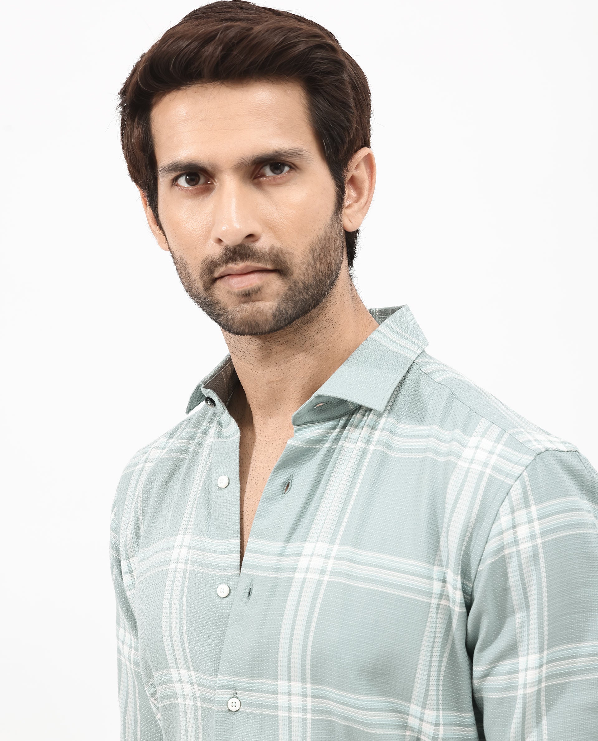 Rare Rabbit Mens Marvon Green Cotton Fabric Full Sleeve Regular Fit Windowpane Checks Shirt