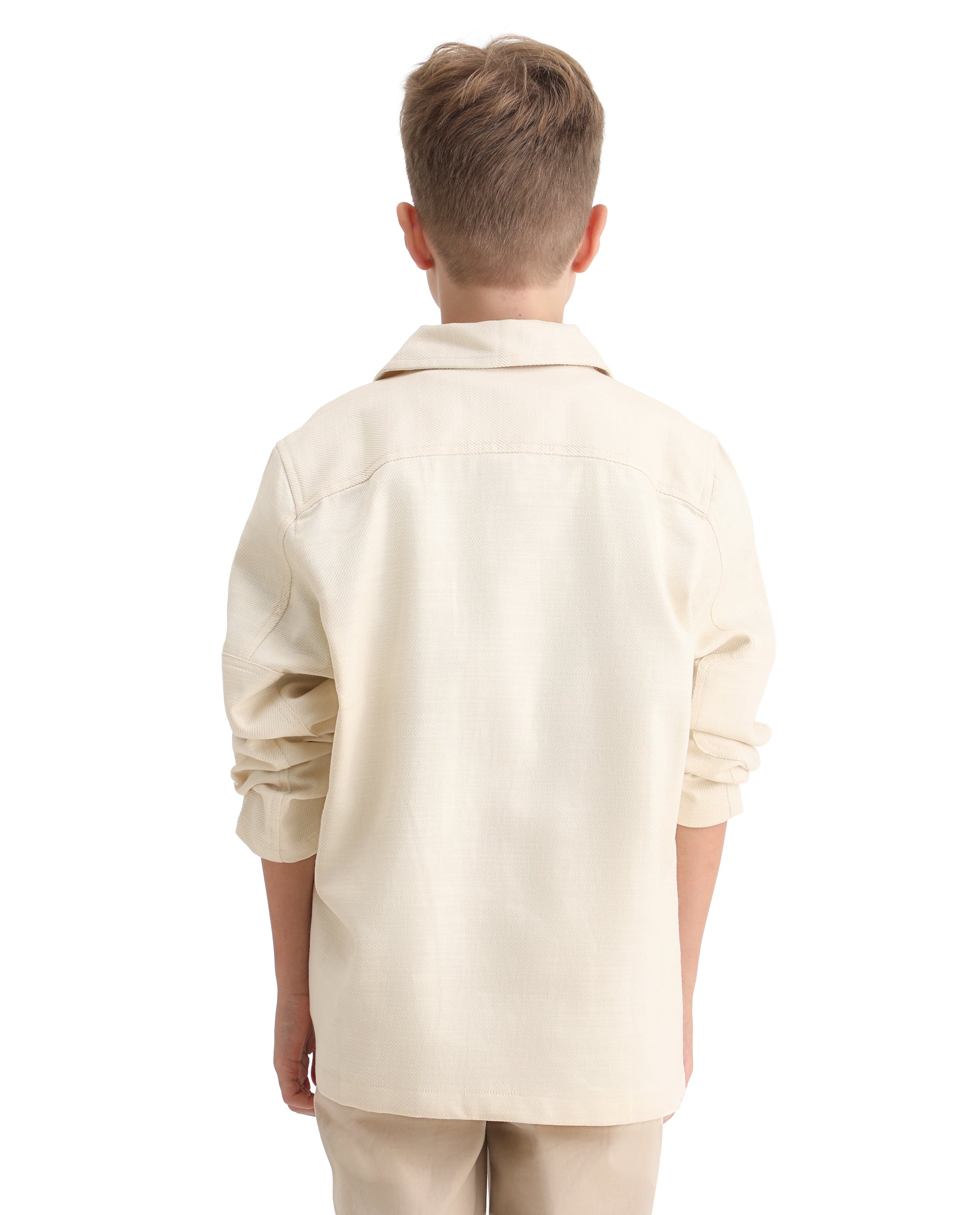 Rare Ones Kids Masa Off White Cotton Button Closure Flat Collar Plain Full Sleeves Slim Fit Jacket