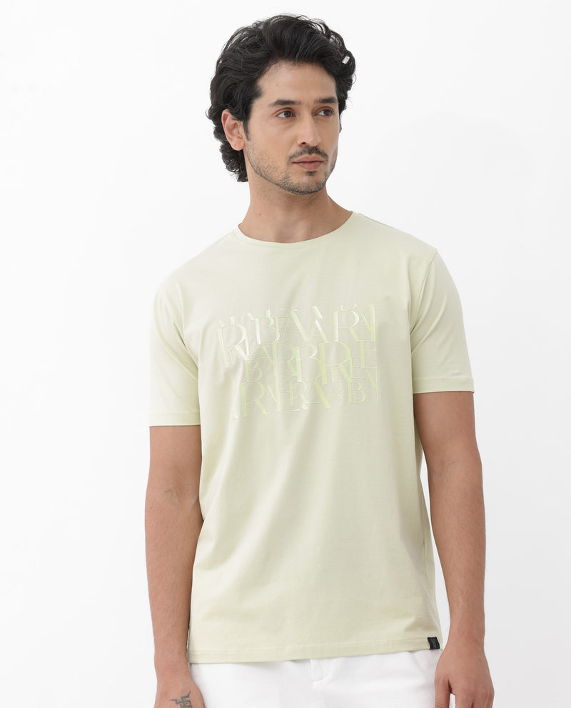 Rare Rabbit Mens Masco Pastel Green Crew Neck Short Sleeve Graphic Print T-Shirt
