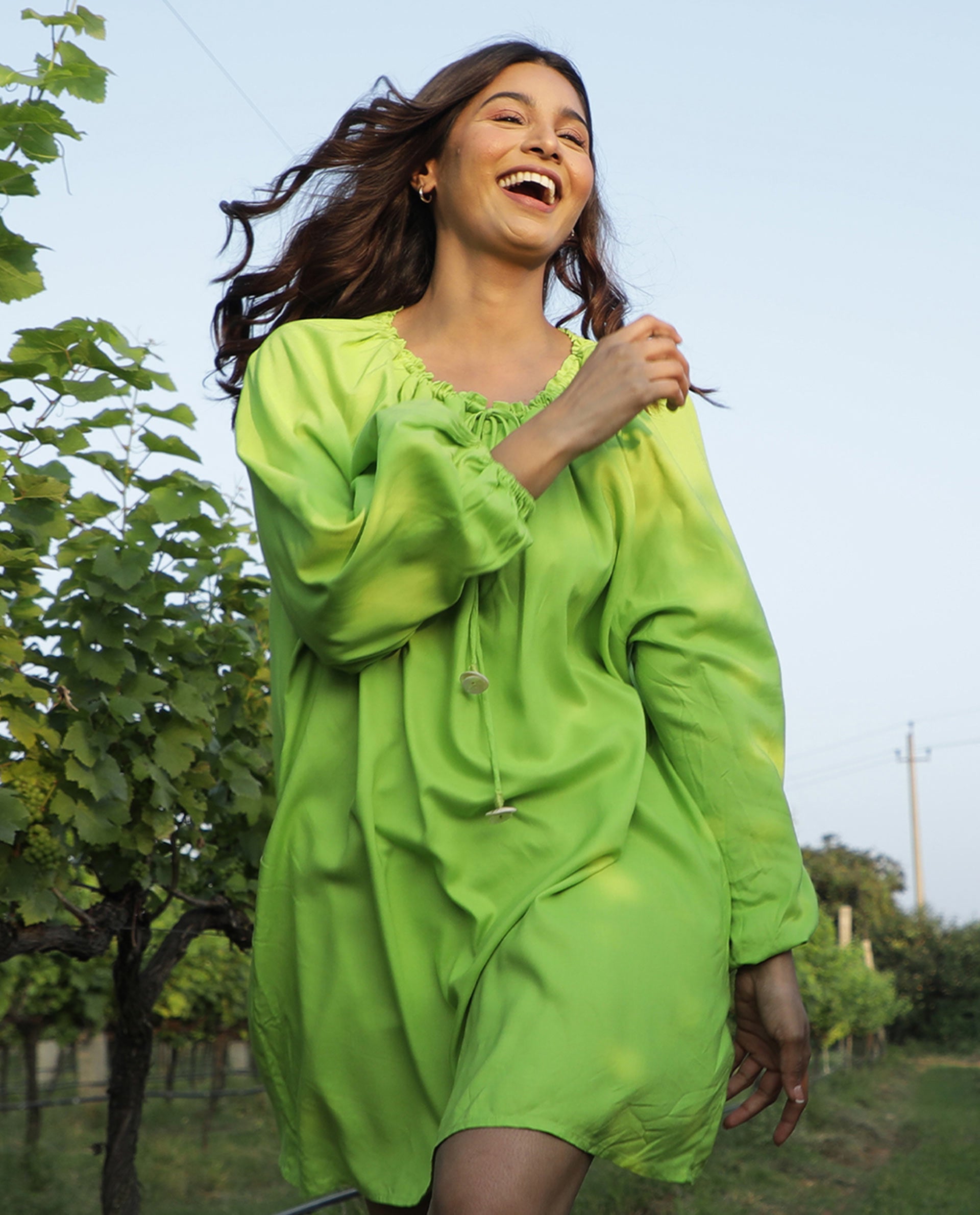 Rareism Women Mason Green Dress Full Sleeves Solid