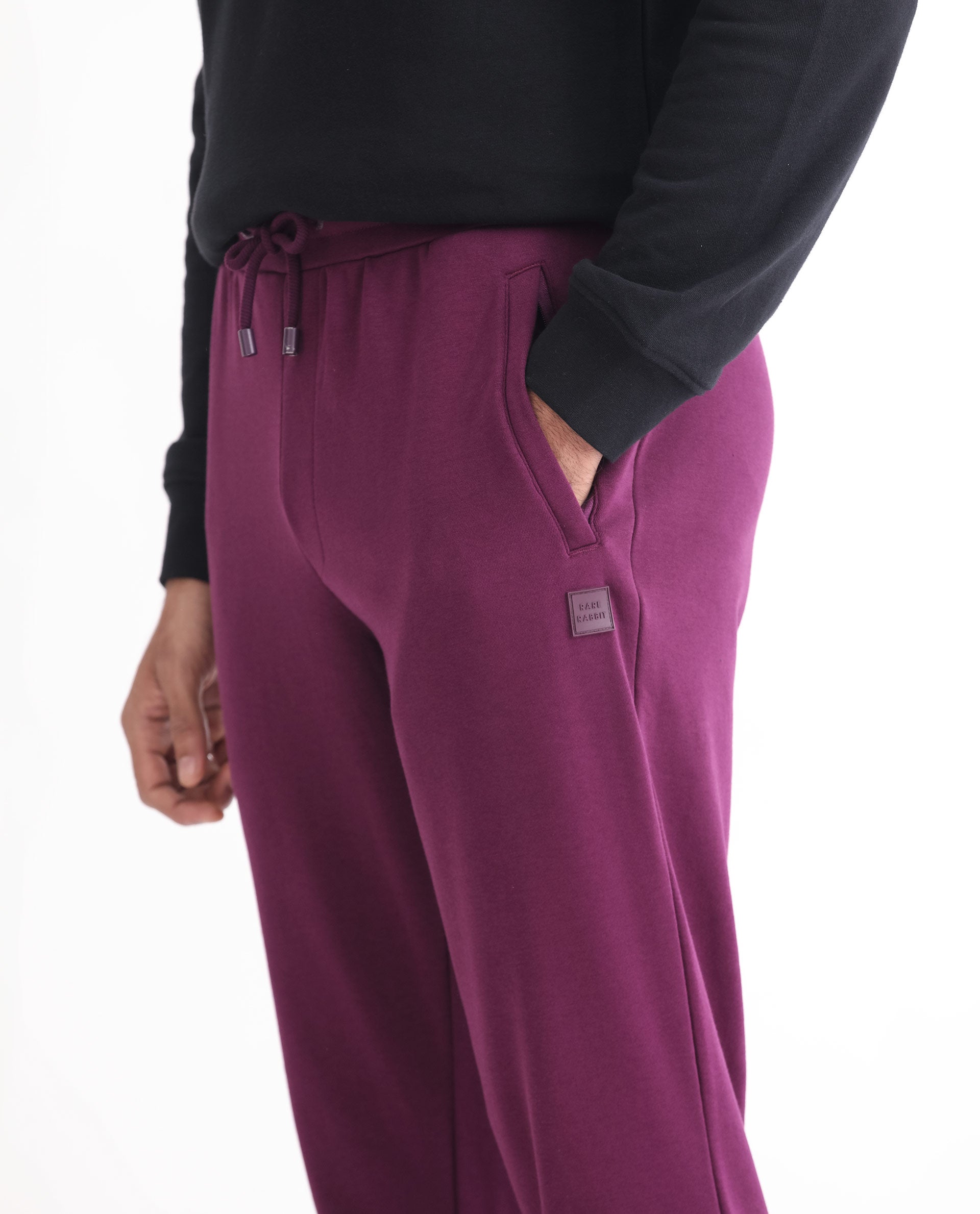 Rare Rabbit Men's Matsu Maroon Cotton Polyester Fabric Regular Fit Mid Rise Knitted Trackpant