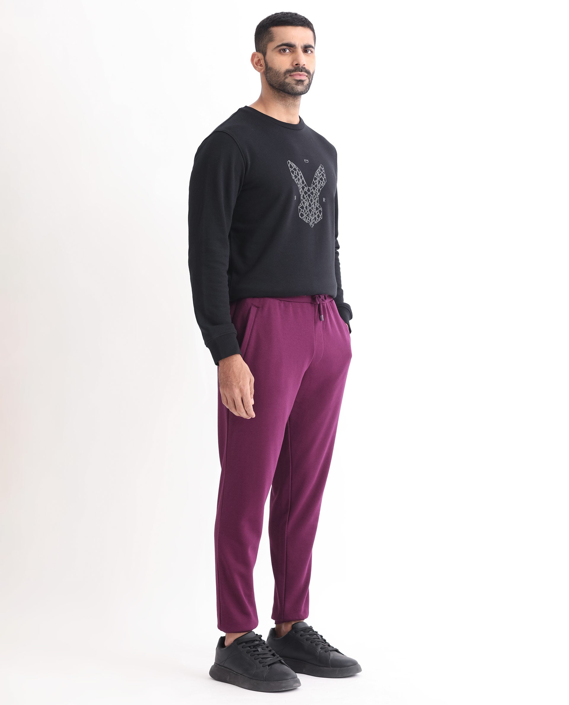 Rare Rabbit Men's Matsu Maroon Cotton Polyester Fabric Regular Fit Mid Rise Knitted Trackpant