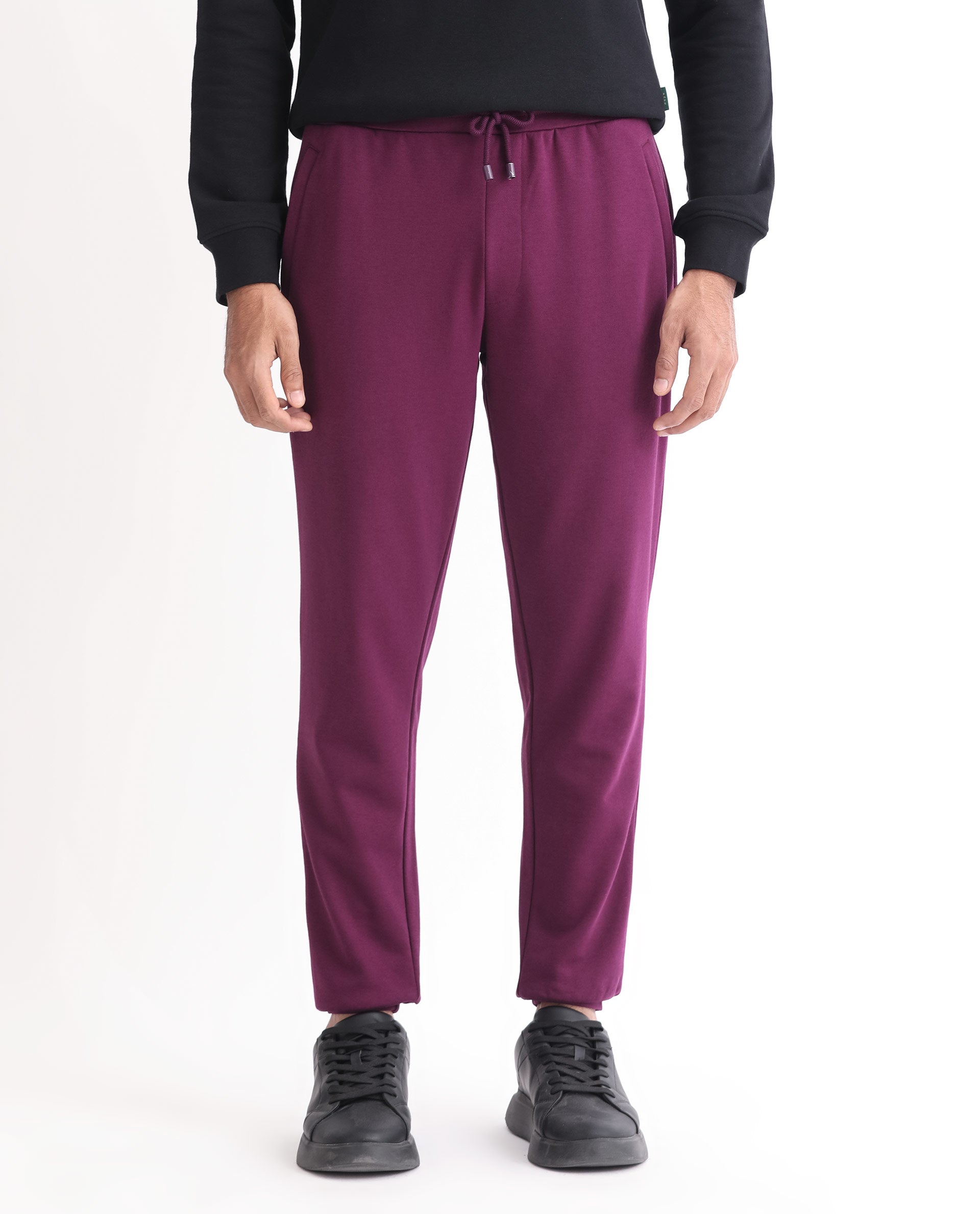 Rare Rabbit Men's Matsu Maroon Cotton Polyester Fabric Regular Fit Mid Rise Knitted Trackpant