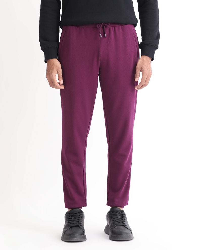 RARE RABBIT MENS MATSU MAROON TRACK PANT COTTON POLYESTER TERRY FABRIC MID RISE KNITTED DRAW STRING CLOSURE