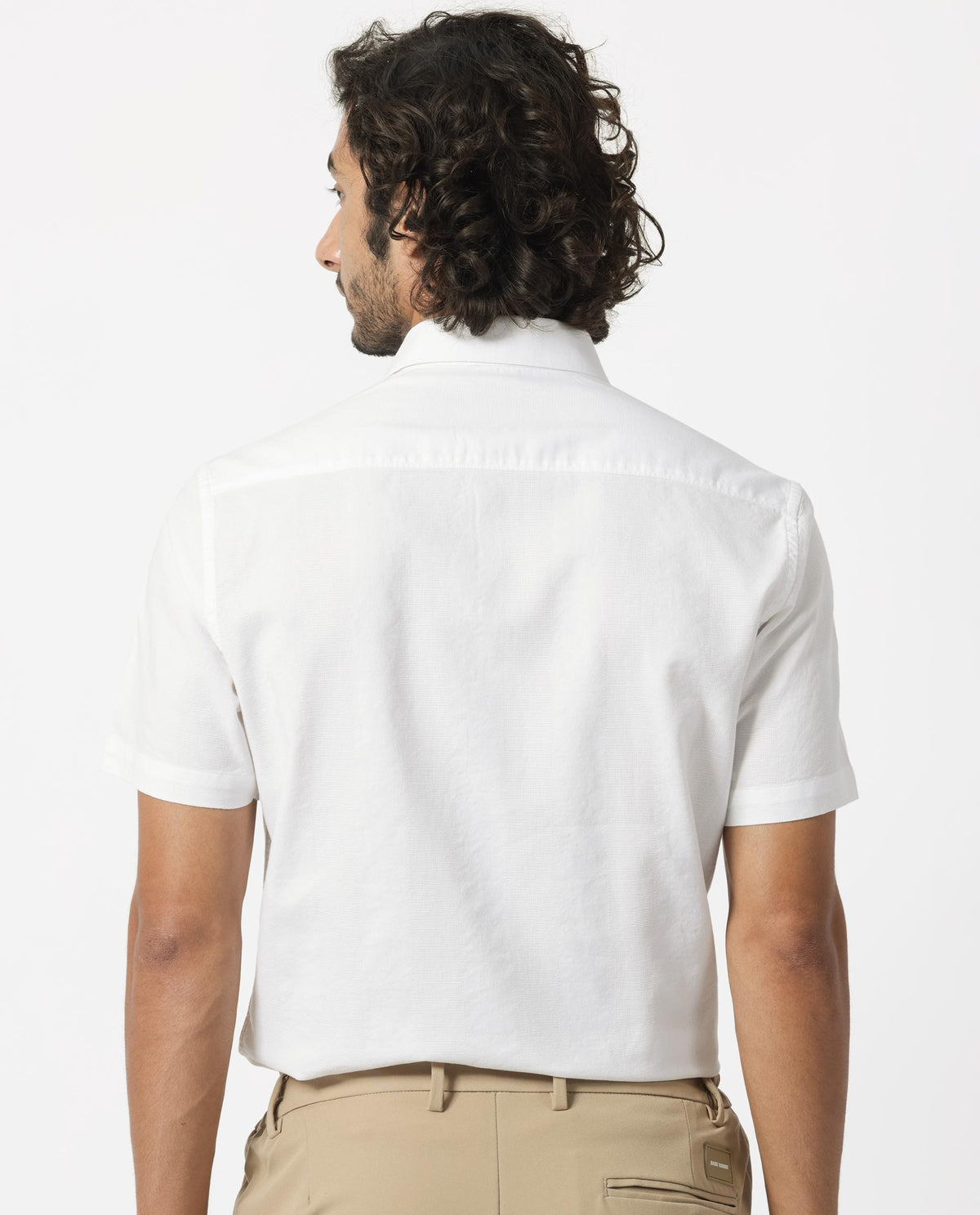 Rare Rabbit Men's Matto White Cotton Self Stripe Dobby Half Sleeves Sh