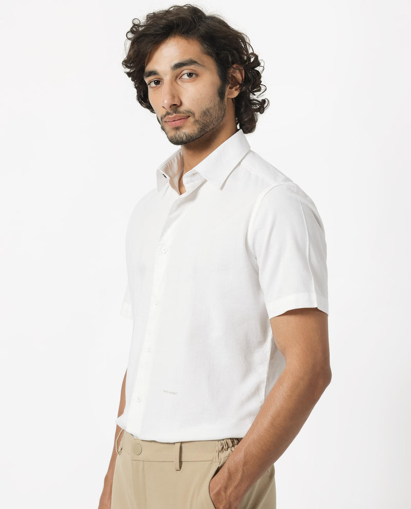 Rare Rabbit Men's Matto White Cotton Self Stripe Dobby Half Sleeves Sh