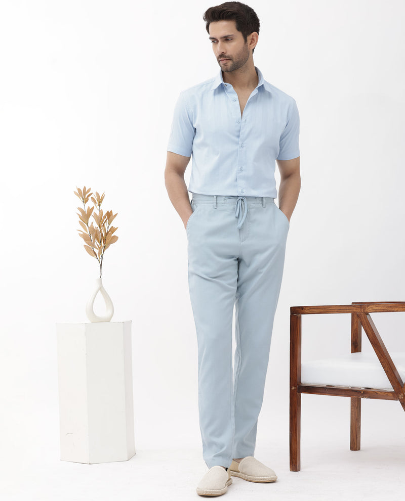 Rare Rabbit Men's Mattoo Light Blue Cotton Fabric Short Sleeve Regular Fit Solid Shirt