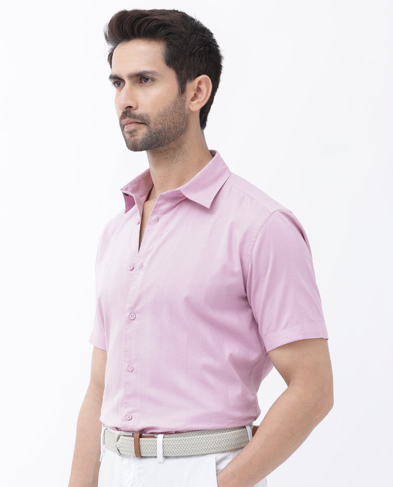 Rare Rabbit Men's Mattoo Pink Cotton Fabric Short Sleeve Regular Fit Solid Shirt