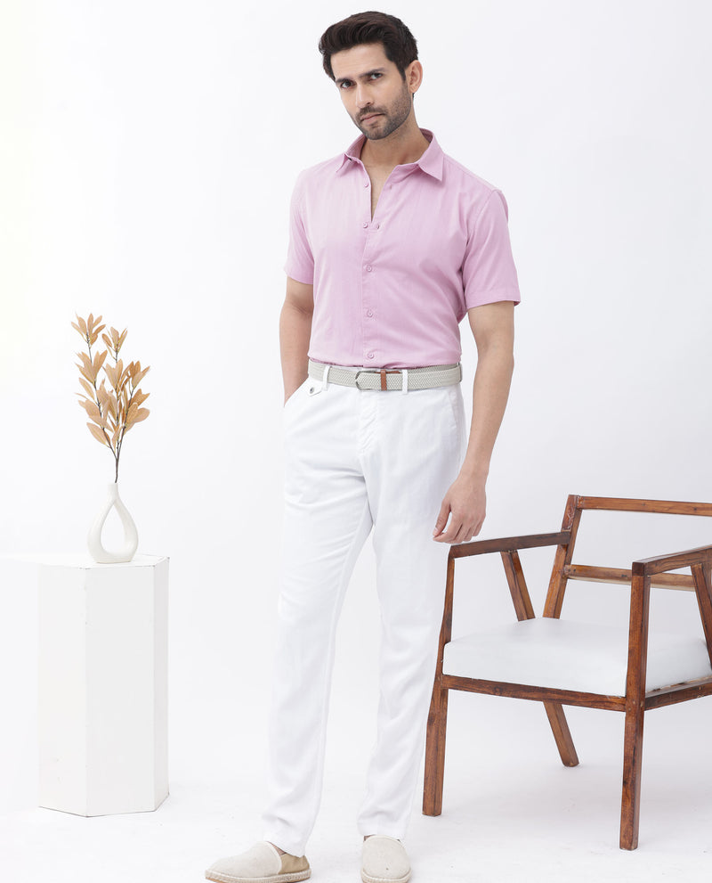Rare Rabbit Men's Mattoo Pink Cotton Fabric Short Sleeve Regular Fit Solid Shirt