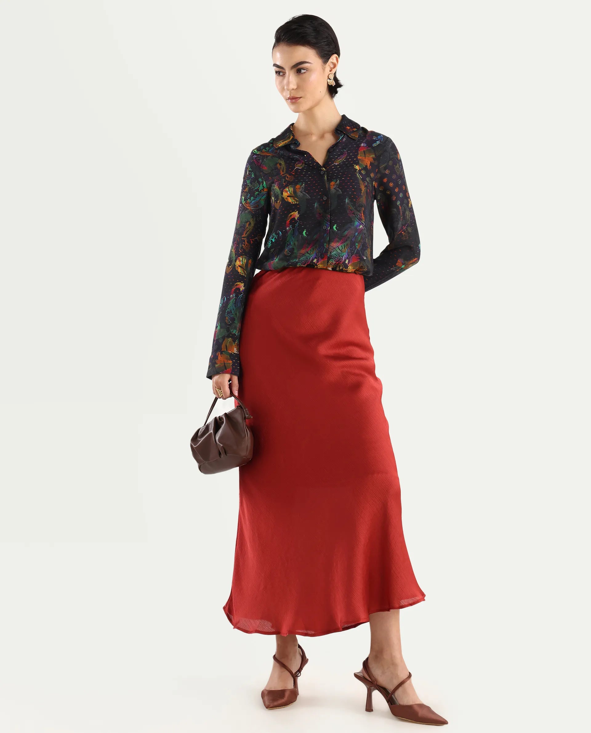 Rareism Women's Mausi Multi Rayon Drop Collar Paisley Print Cuffed Sleeve Regular Fit Shirt