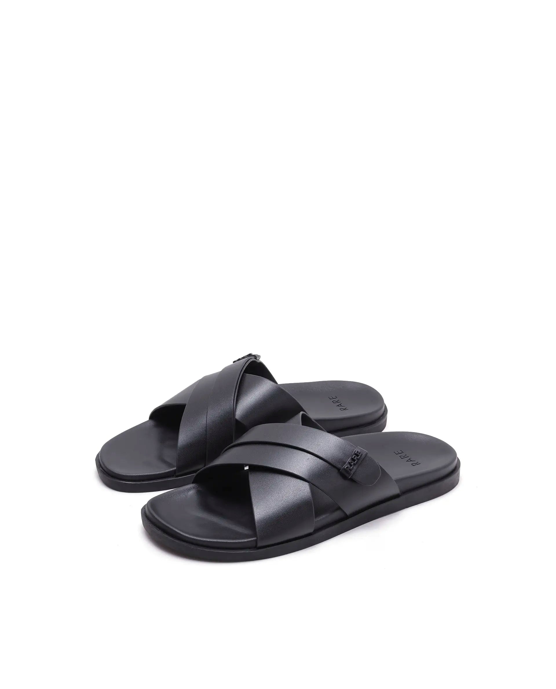Rarez Men's Mave Black Leather Regular Sandal