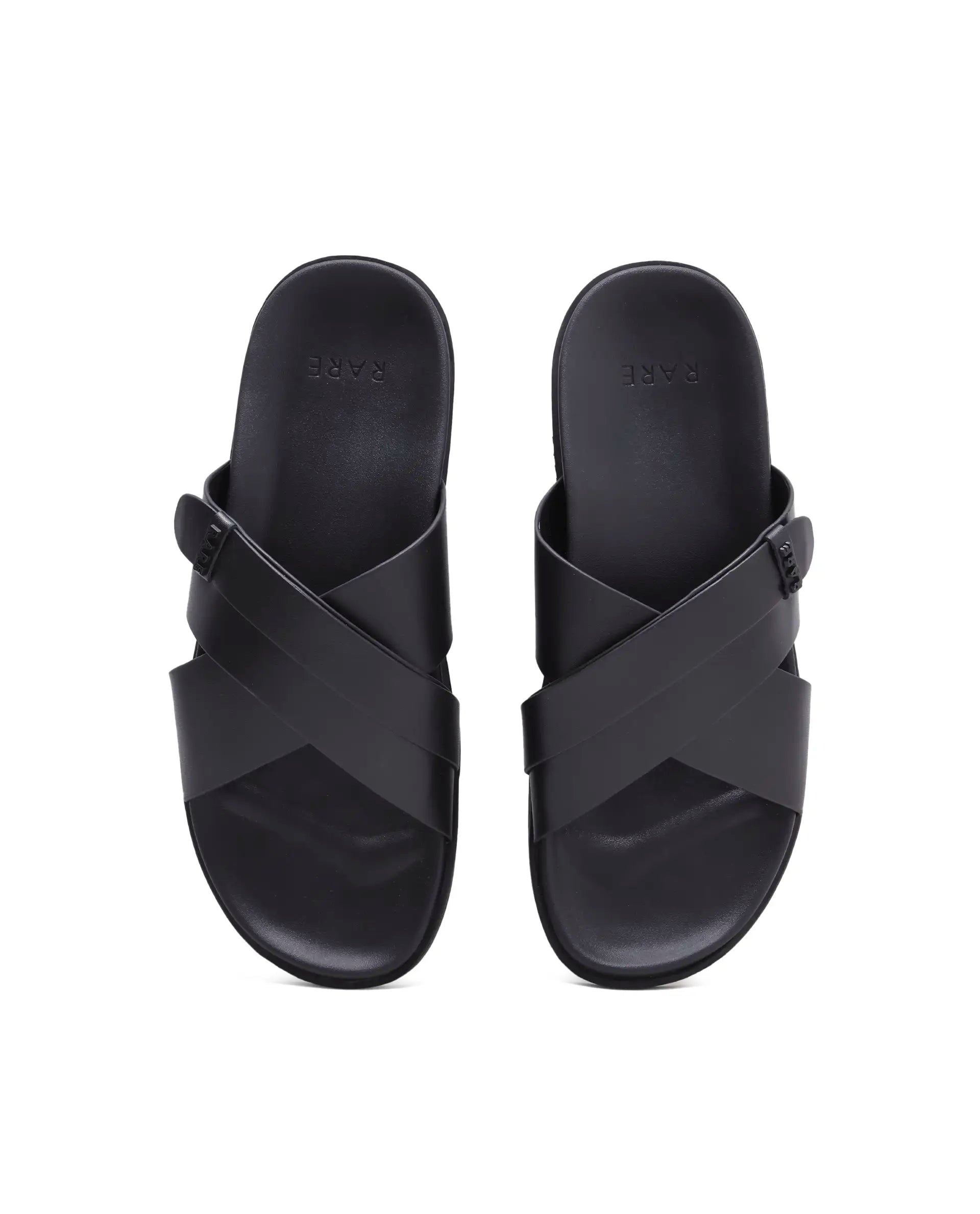 Rarez Men's Mave Black Leather Regular Sandal