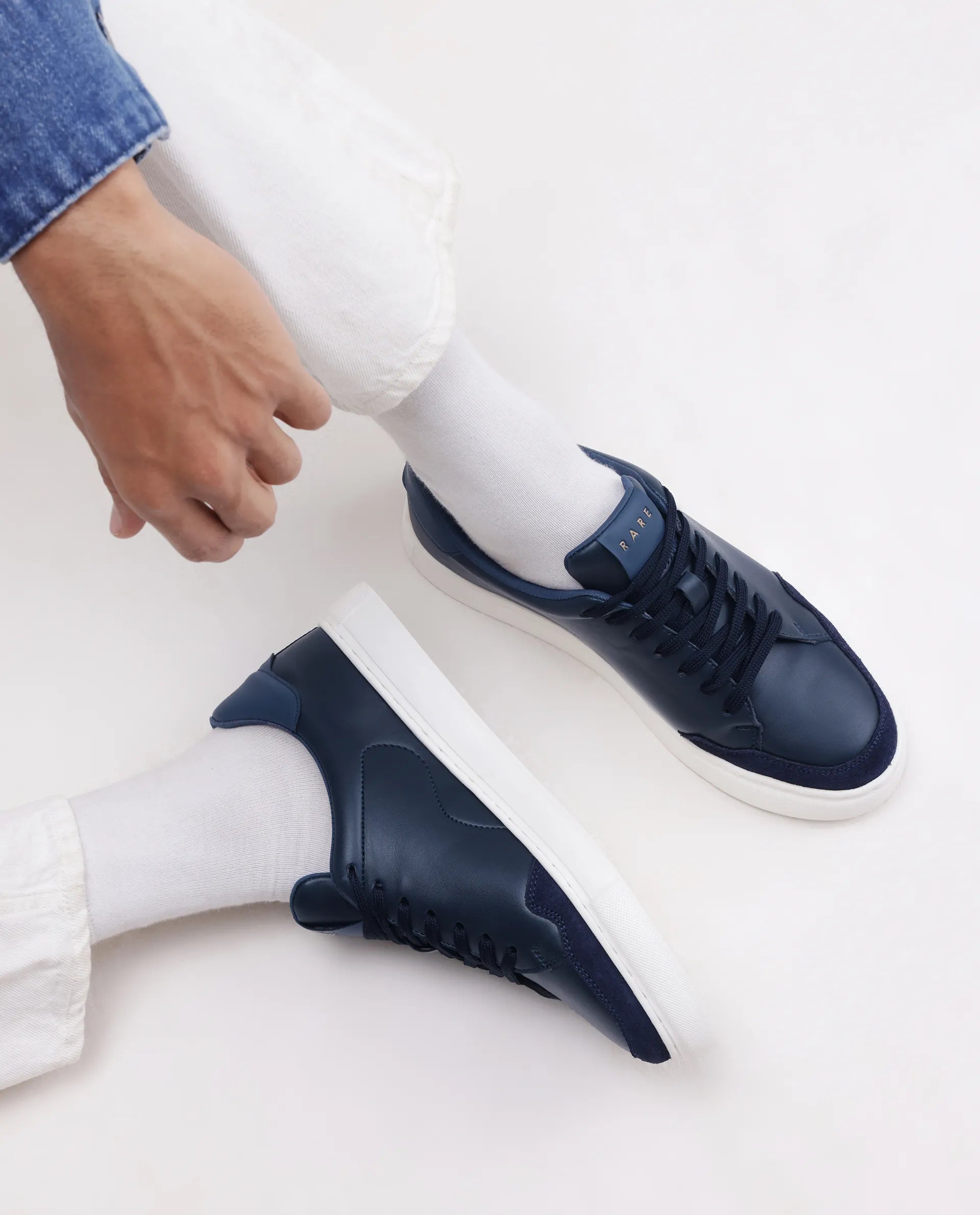 Rare Rabbit Men's Mawi Navy Micro Fiber Causal Sneaker