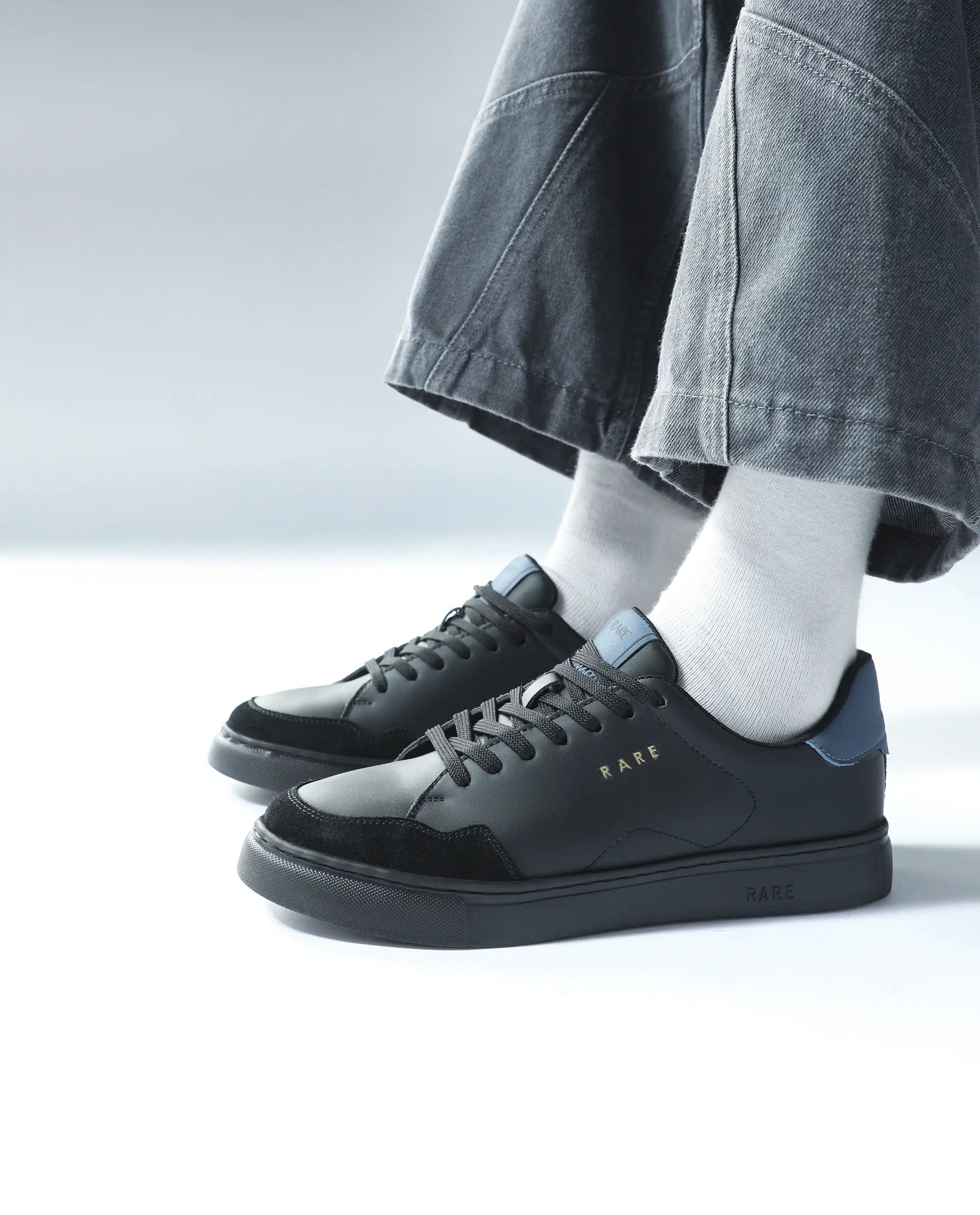 Rare Rabbit Men's Mawi Black Micro Fiber Leather Sneaker