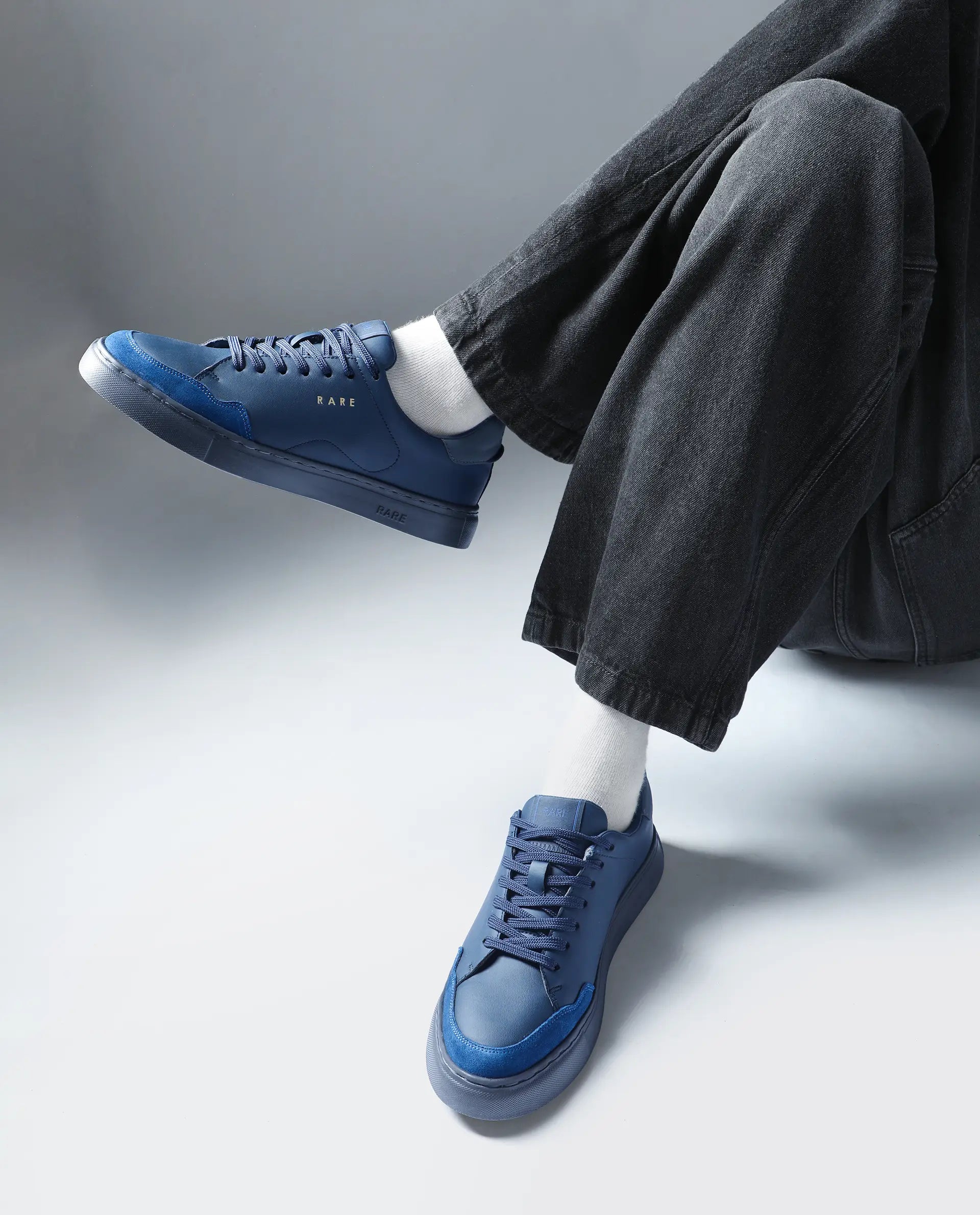 Rare Rabbit Men's Mawi Blue Micro Fiber Leather Sneaker