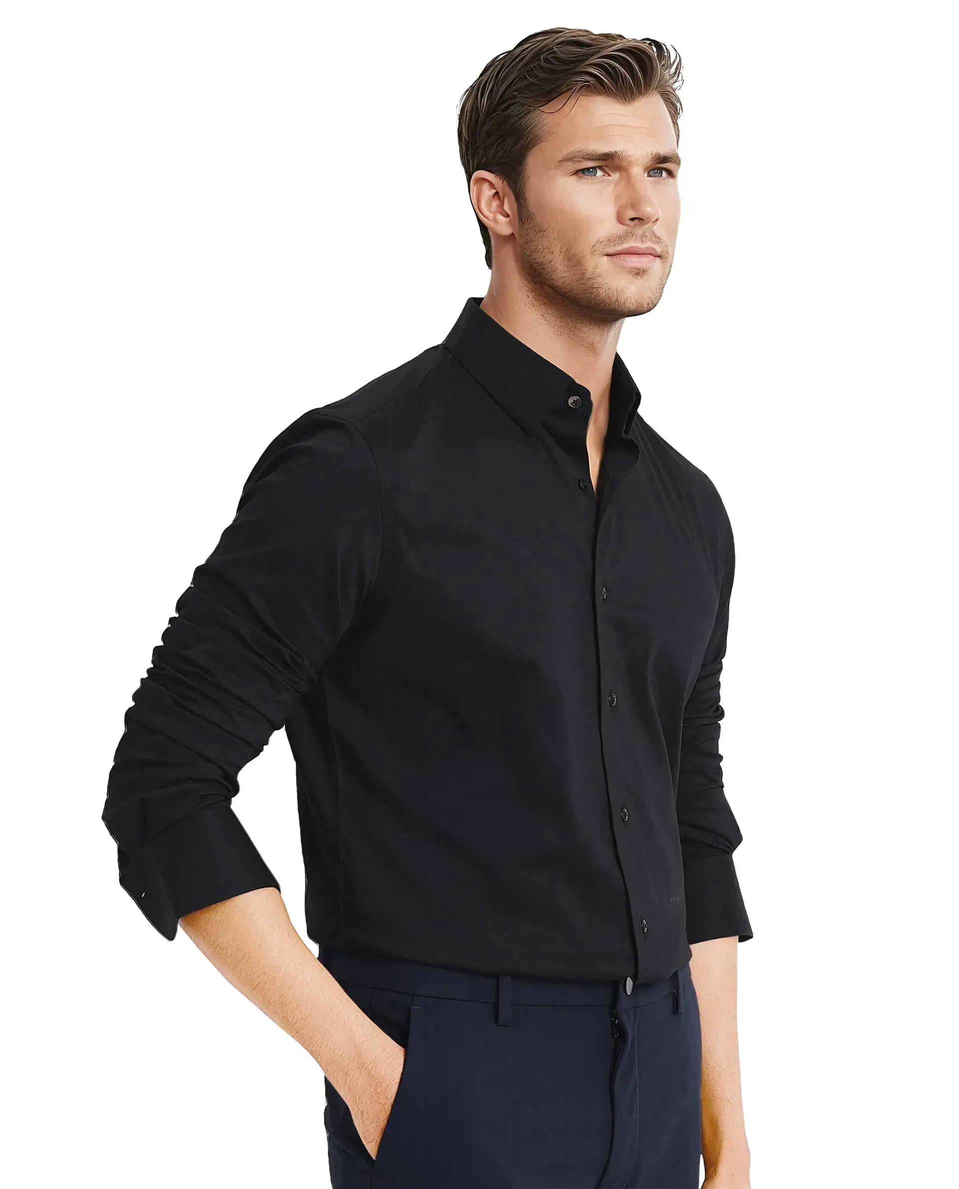 Rare Rabbit Men Mawz Black Cotton Polyester Fabric Full Sleeve Regular Fit Plain Twill Shirt