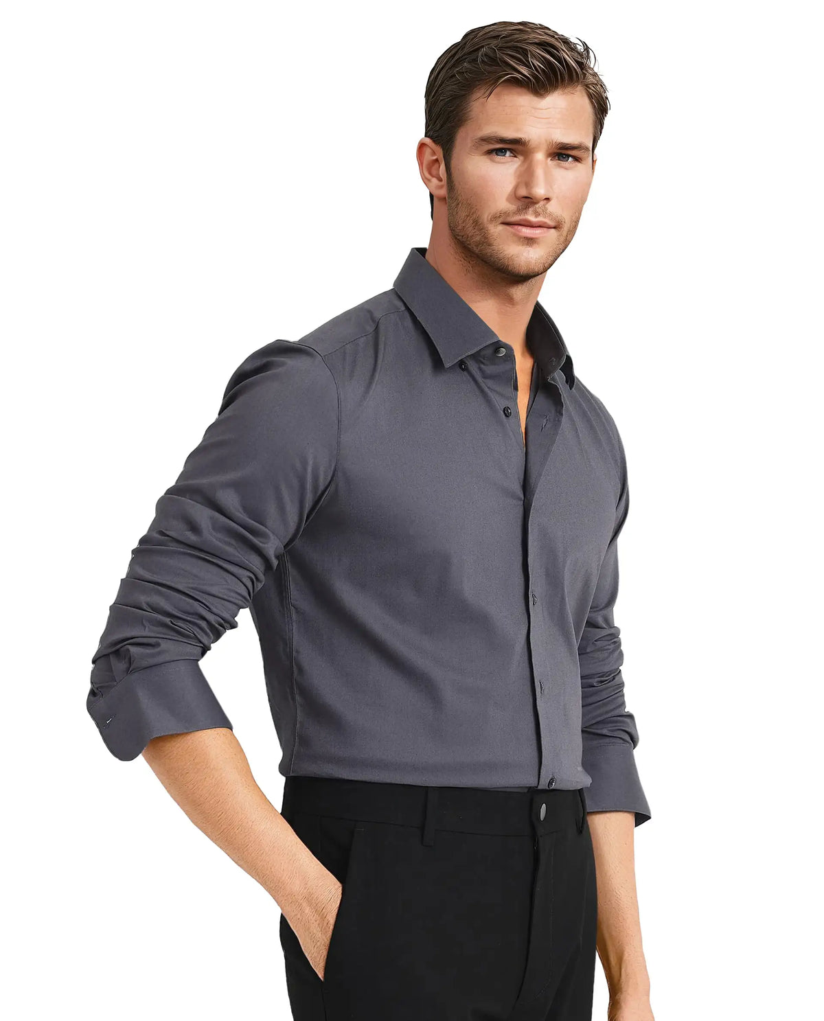 Rare Rabbit Men Mawz Dark Grey Cotton Polyester Fabric Full Sleeve Regular Fit Plain Twill Shirt