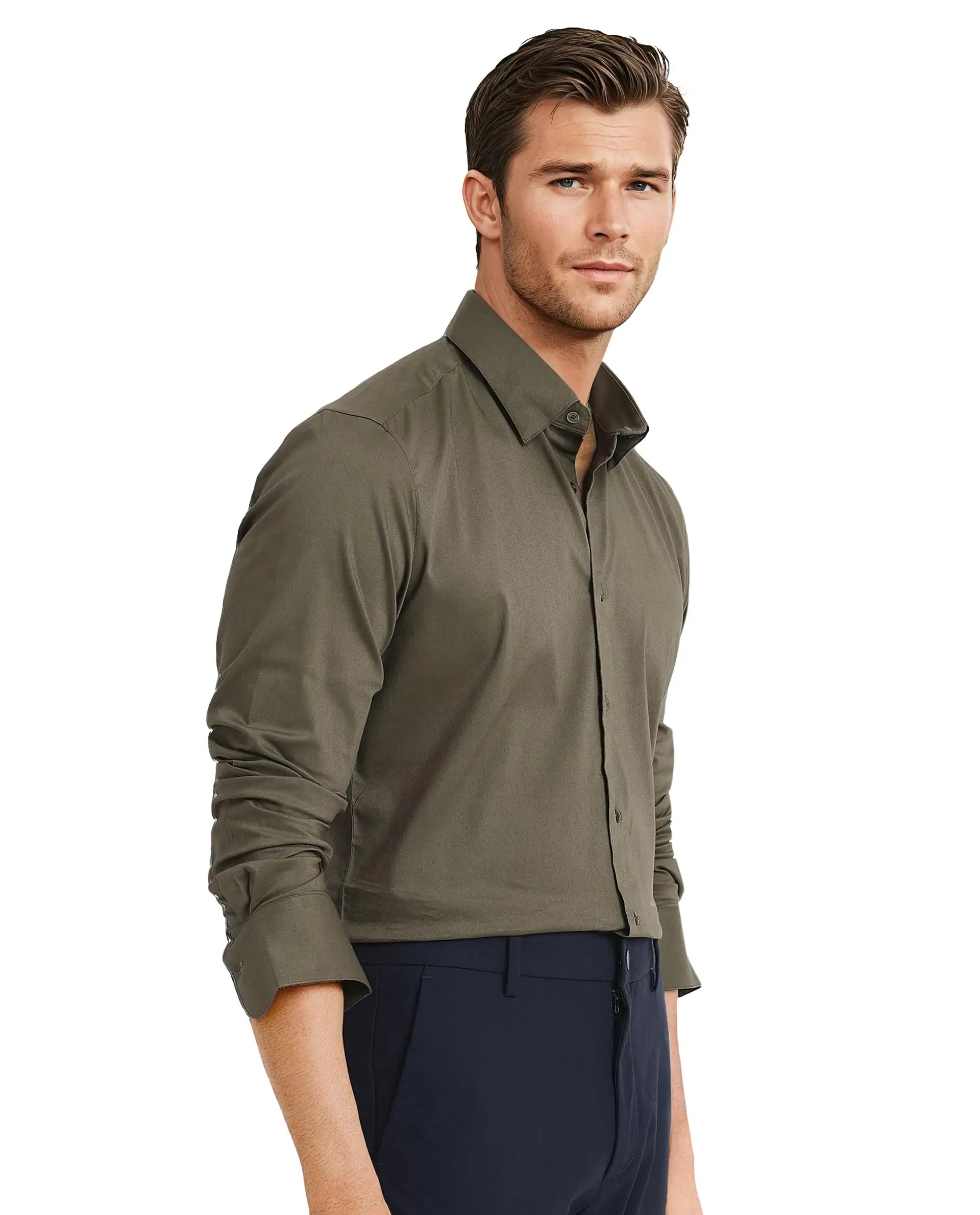 Rare Rabbit Men Mawz Olive Cotton Polyester Fabric Full Sleeve Regular Fit Plain Twill Shirt